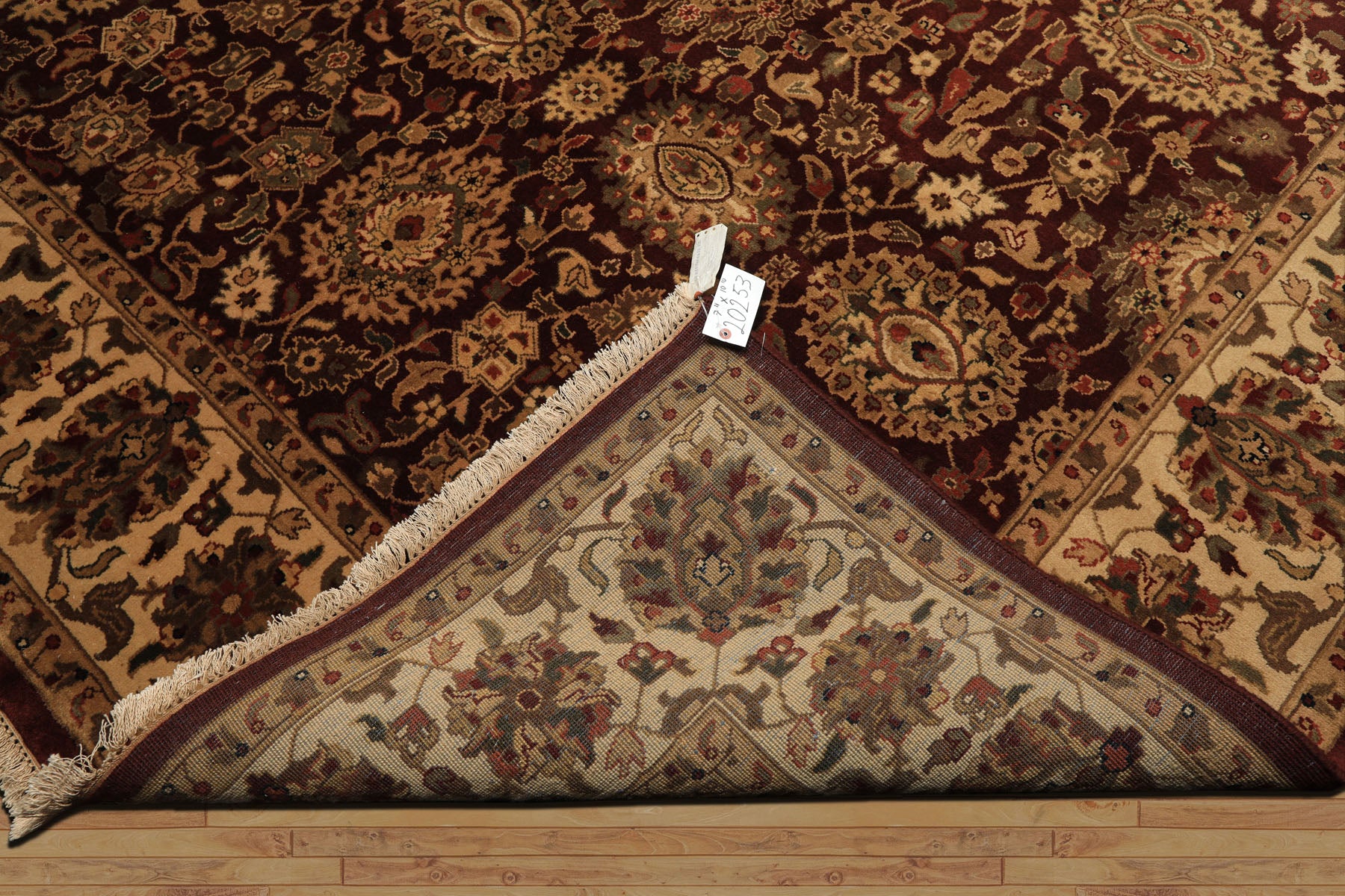 8x11 Maroon, Ivory, Green Color Hand Knotted Agra New Zealand Wool Traditional Oriental Rug