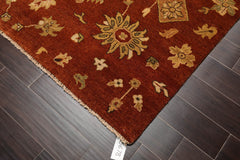 6x9 Burnt Orange, Gold, Aqua Color Hand Knotted All-Over 100% Wool Traditional Oriental Rug