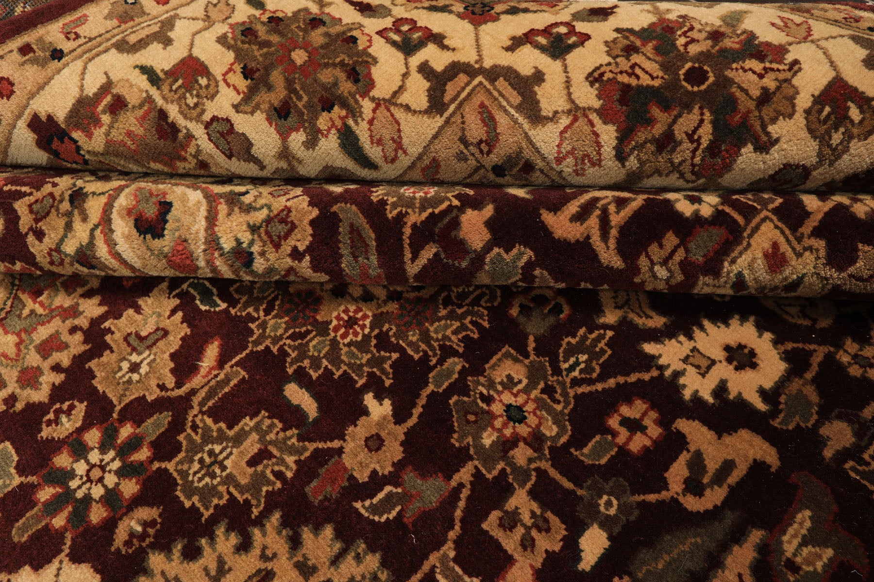 8x11 Maroon, Ivory, Green Color Hand Knotted Agra New Zealand Wool Traditional Oriental Rug