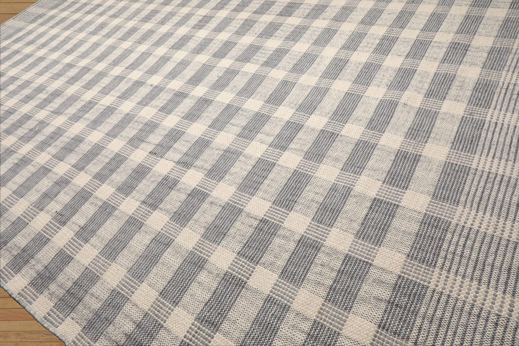 Frankie-Louise Multi Size Ivory Wool Plaid Flatweave Modern Rug by LoomBloom Hand Woven Oriental Style