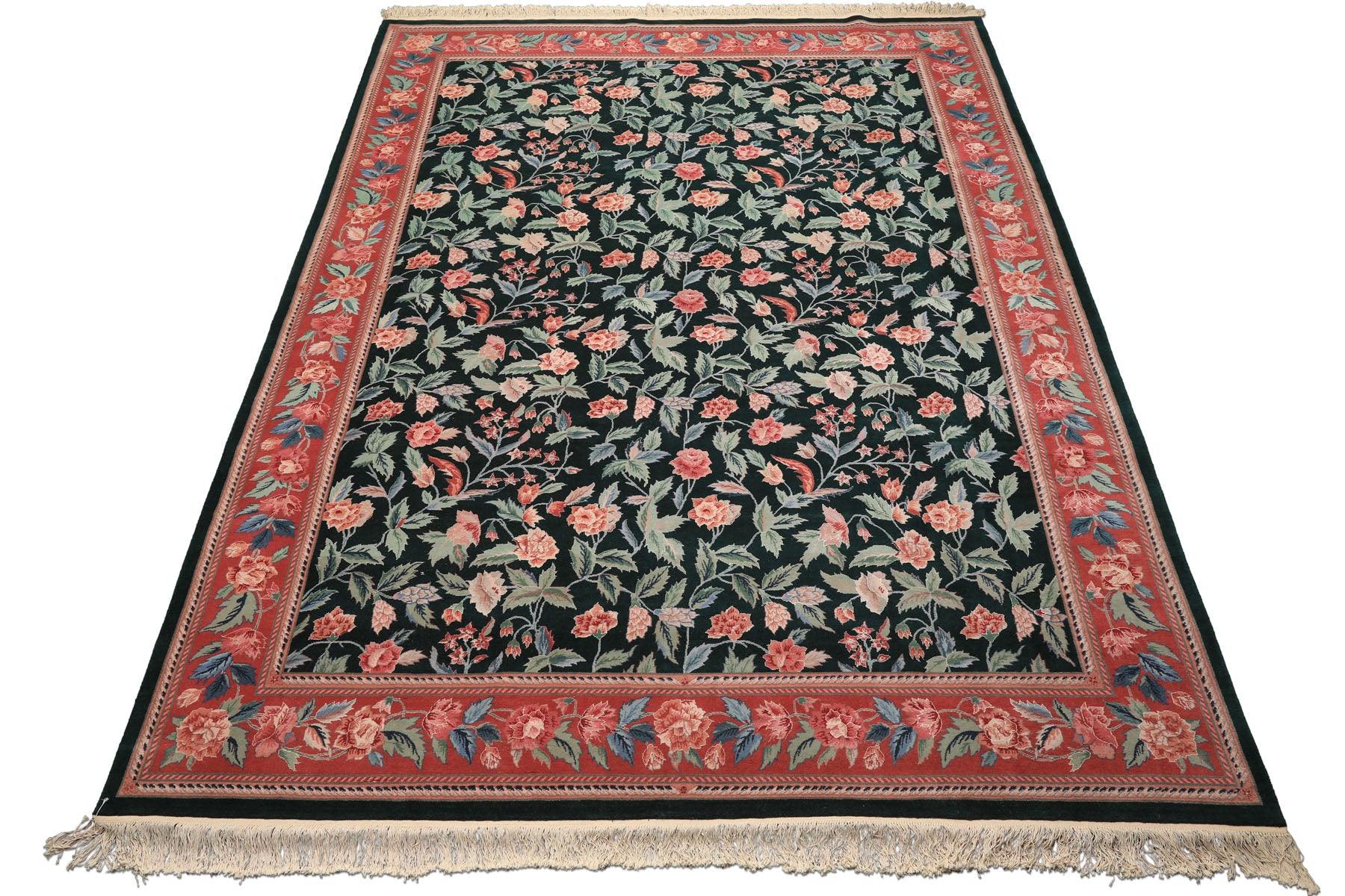 9x12 Emerald, Rose, Aqua Color Hand Knotted Pak Persian Wool & Silk Arts & Crafts Oriental Rug