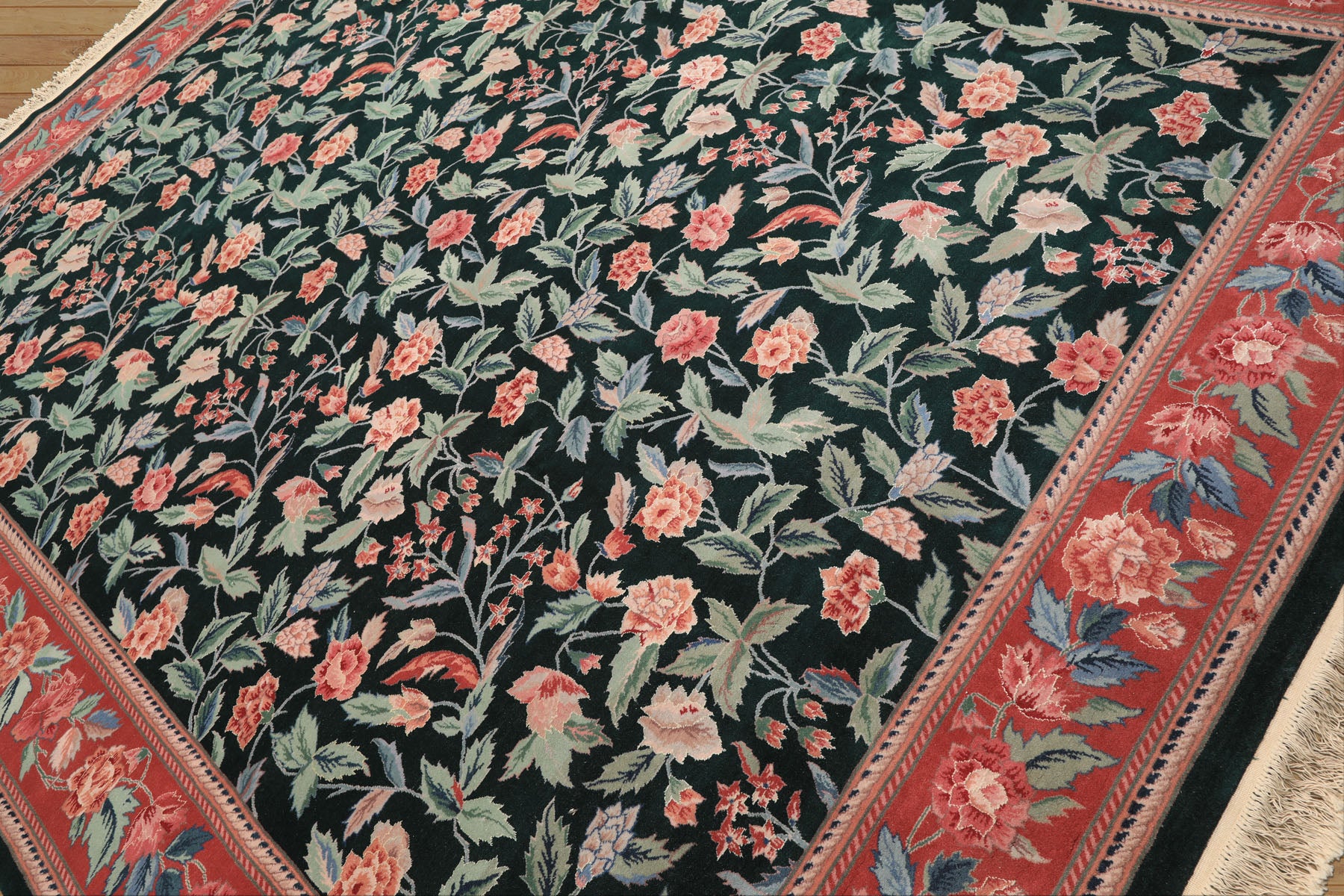 9x12 Emerald, Rose, Aqua Color Hand Knotted Pak Persian Wool & Silk Arts & Crafts Oriental Rug