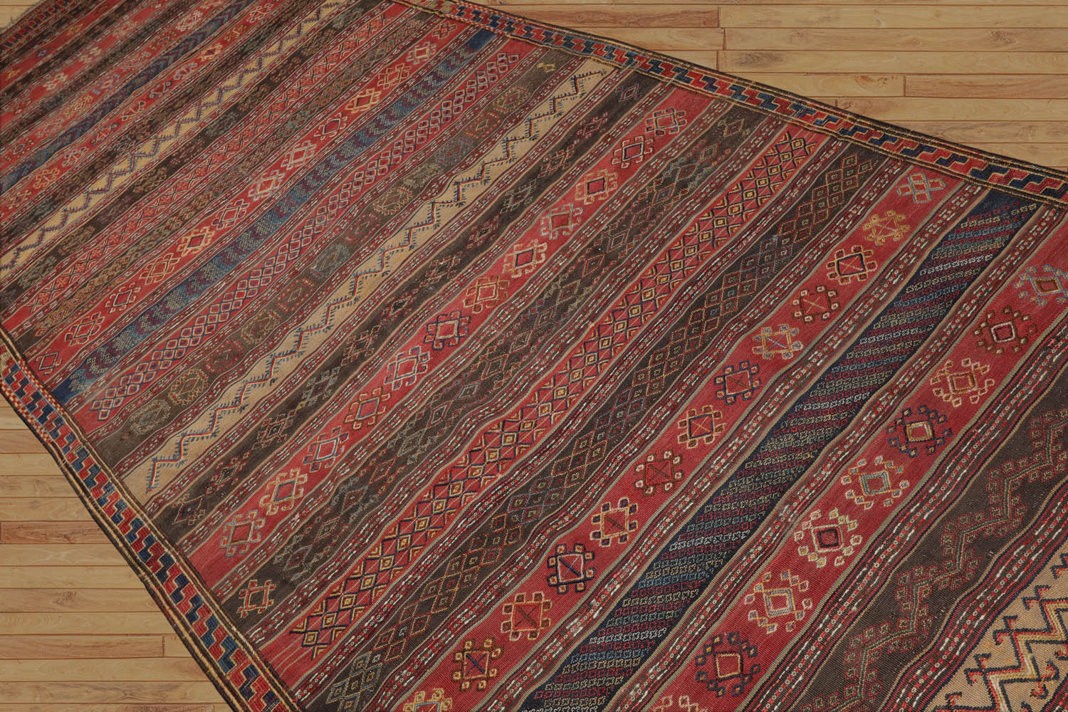Palace Rust, Brown, Navy Color Hand Woven All-Over 100% Wool Traditional Oriental Rug