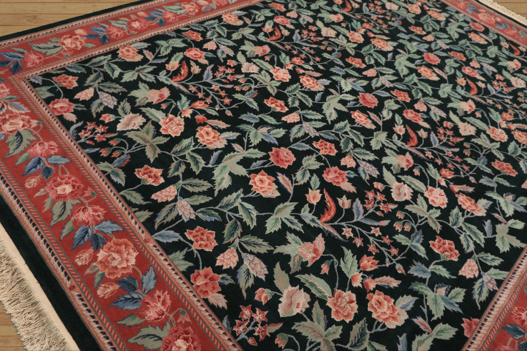 9x12 Emerald, Rose, Aqua Color Hand Knotted Pak Persian Wool & Silk Arts & Crafts Oriental Rug
