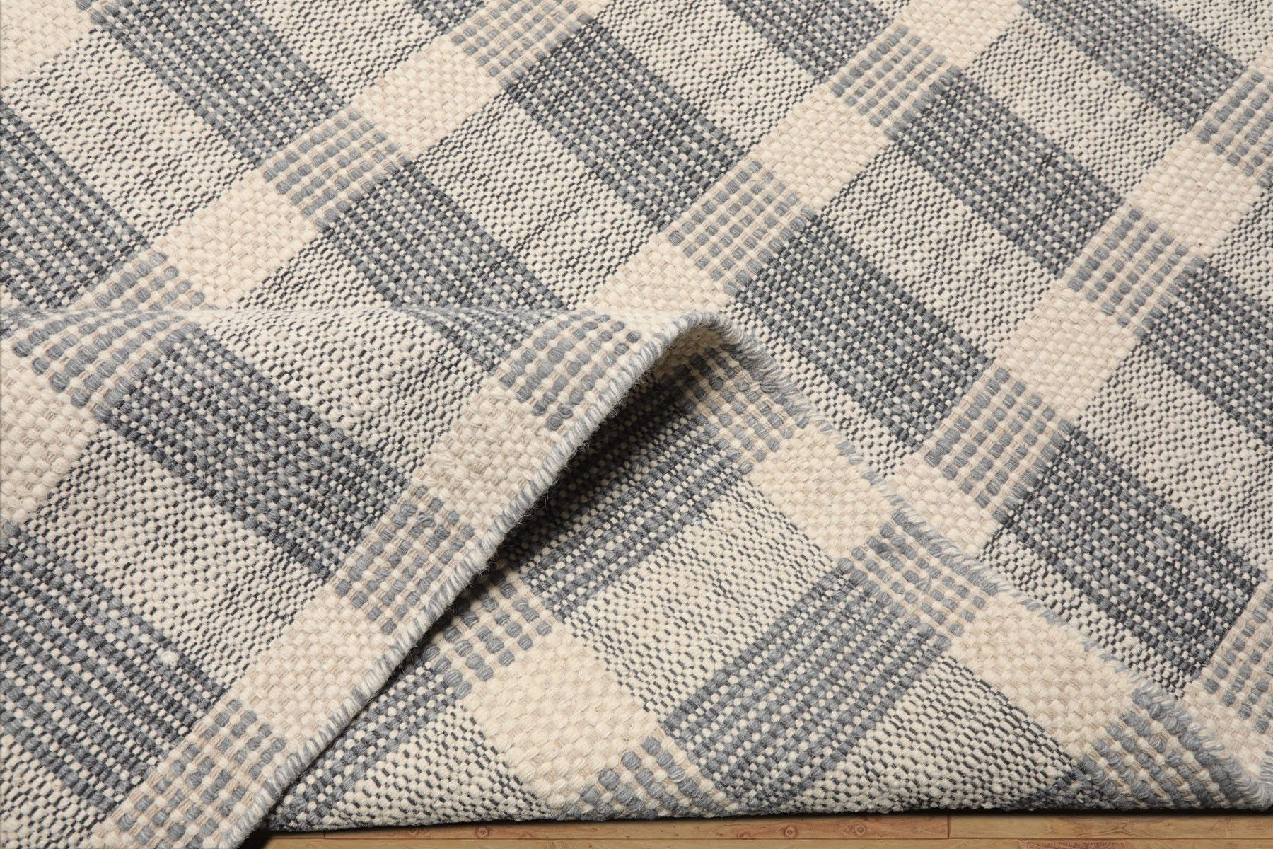 Frankie-Louise Multi Size Ivory Wool Plaid Flatweave Modern Rug by LoomBloom Hand Woven Oriental Style