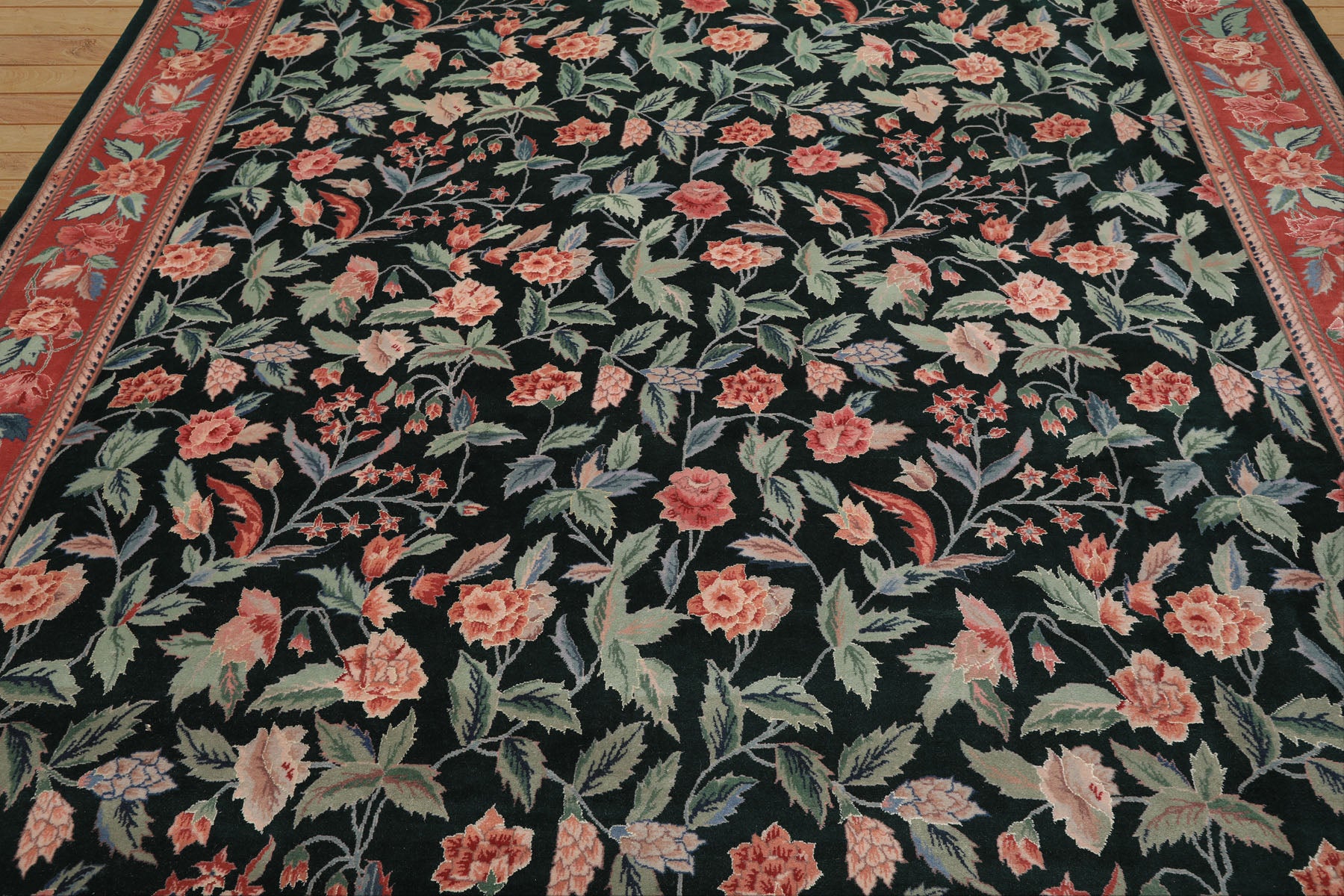 9x12 Emerald, Rose, Aqua Color Hand Knotted Pak Persian Wool & Silk Arts & Crafts Oriental Rug