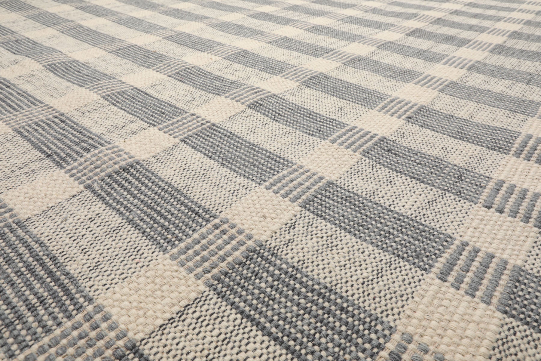 Frankie-Louise Multi Size Ivory Wool Plaid Flatweave Modern Rug by LoomBloom Hand Woven Oriental Style