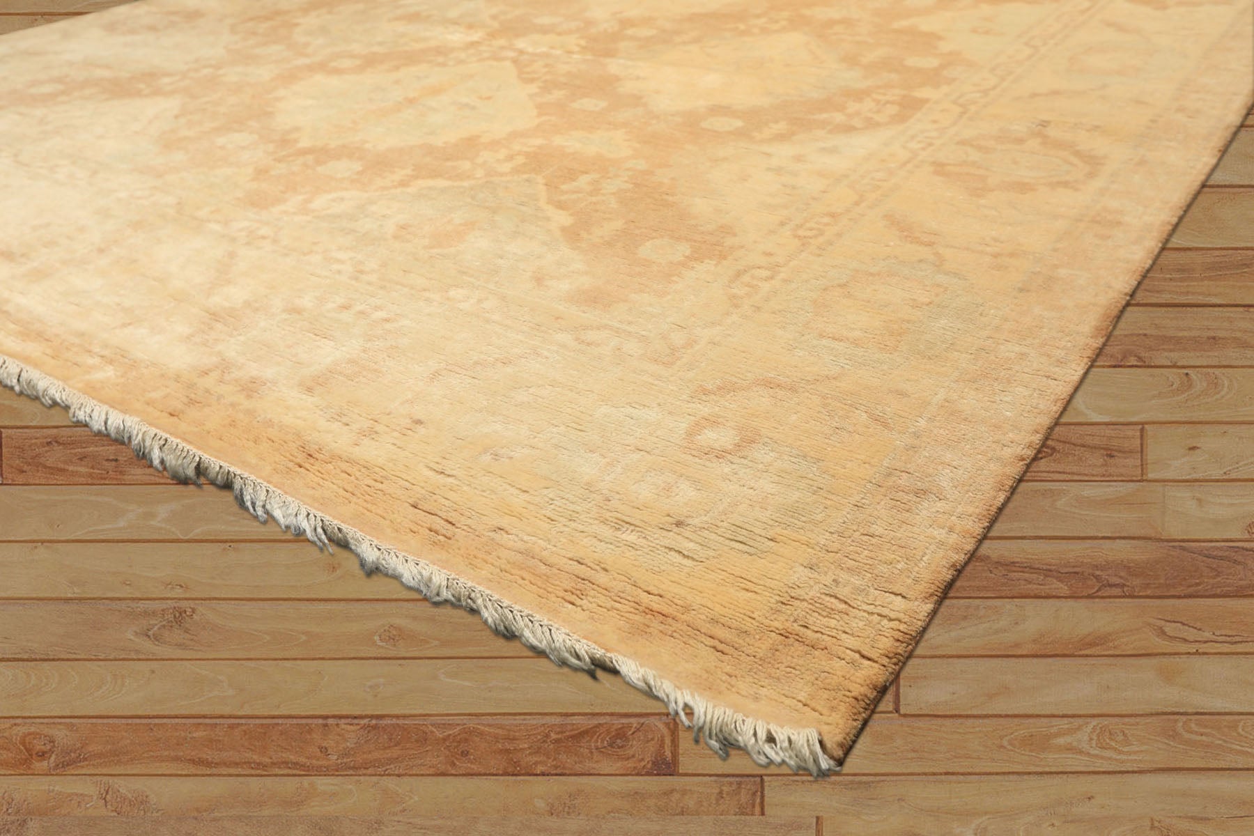 8x10 Tan, Beige, Celadon Color Hand Knotted Oushak New Zealand Wool Transitional Oriental Rug