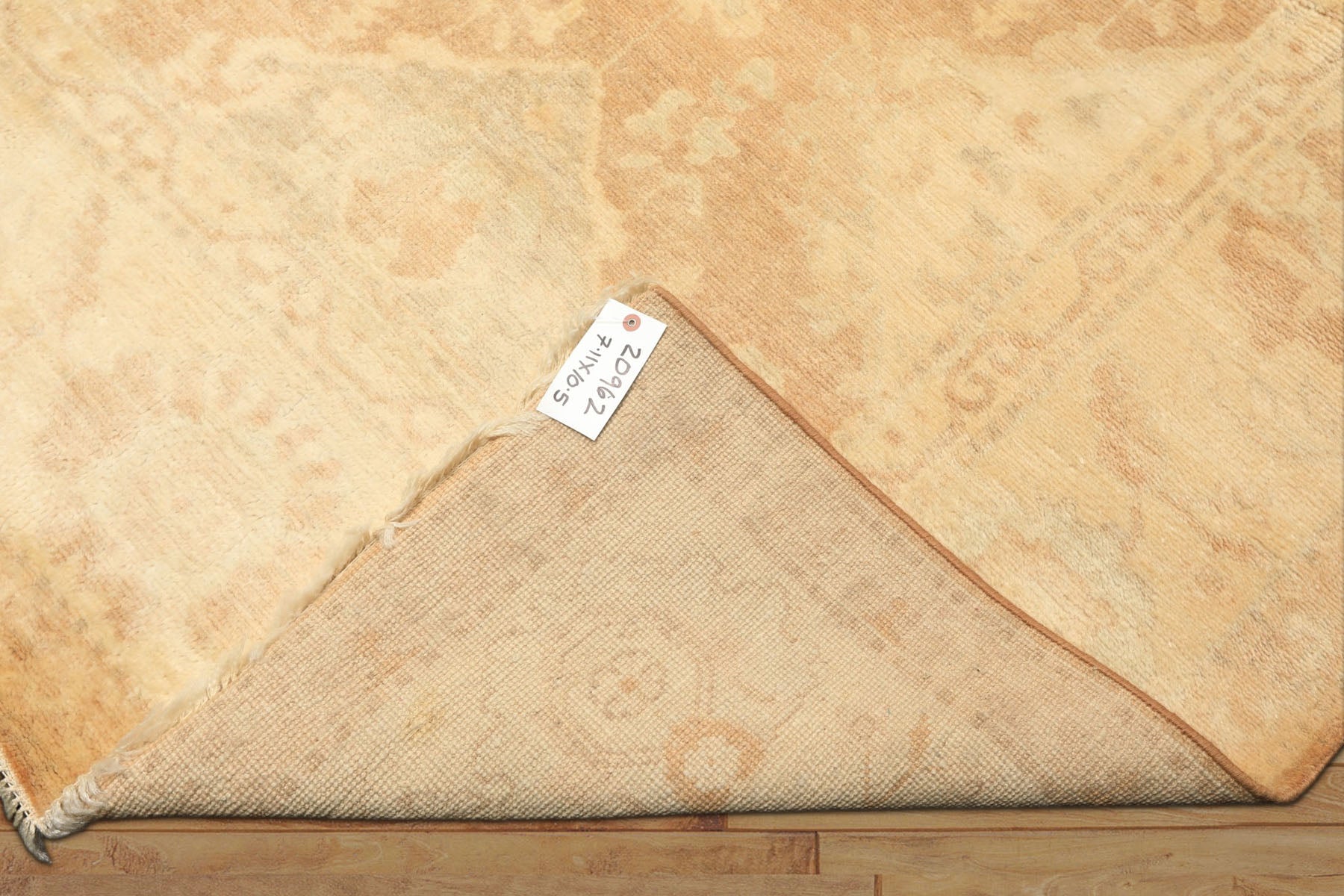 8x10 Tan, Beige, Celadon Color Hand Knotted Oushak New Zealand Wool Transitional Oriental Rug