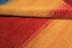 8x11 Gold, Rasberry, Aqua Color Hand Knotted Indo Gabbeh Wool Modern & Contemporary Oriental Rug