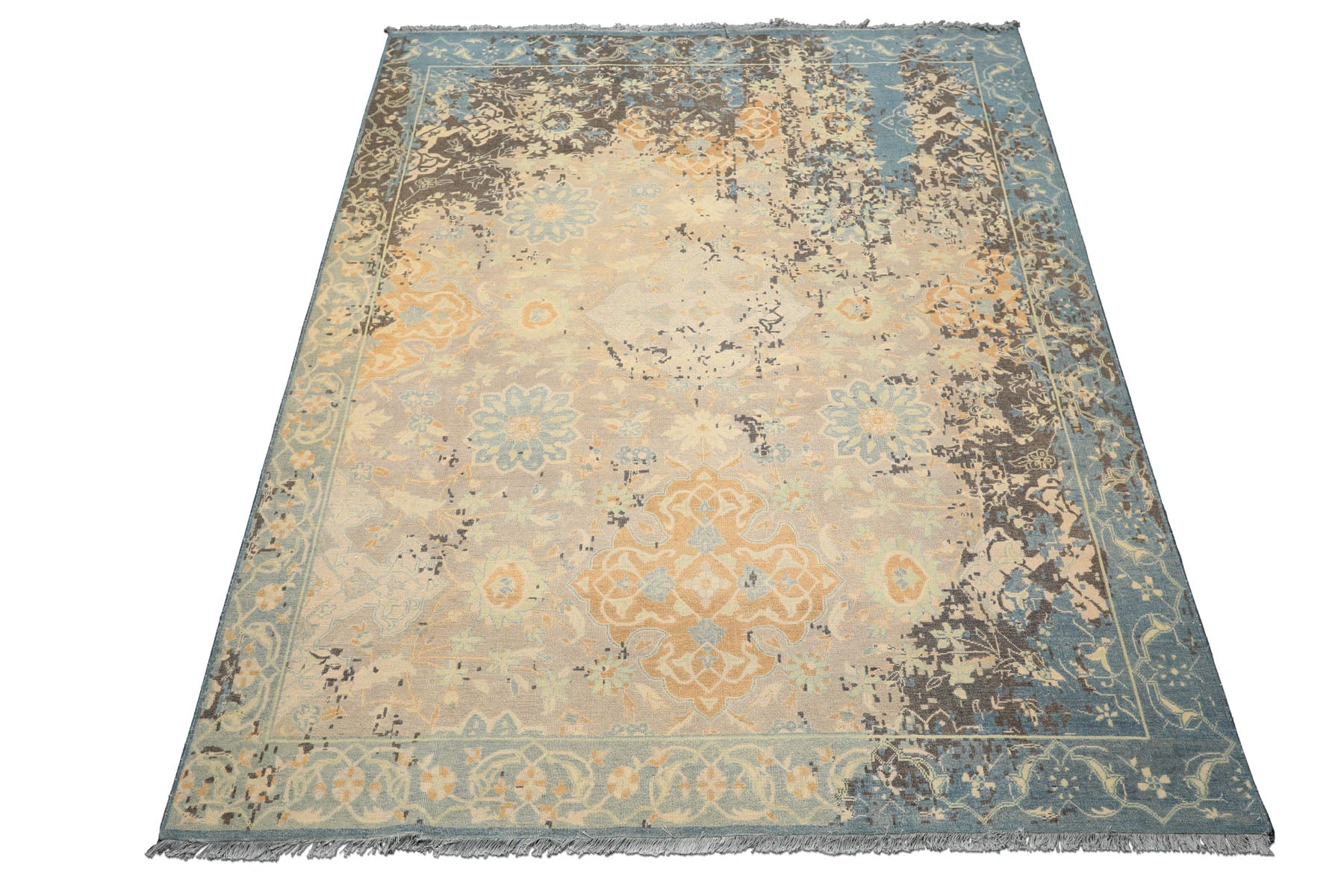 8x10 Taupe, Beige, Blue Color Hand Knotted Oushak Wool Transitional Oriental Rug