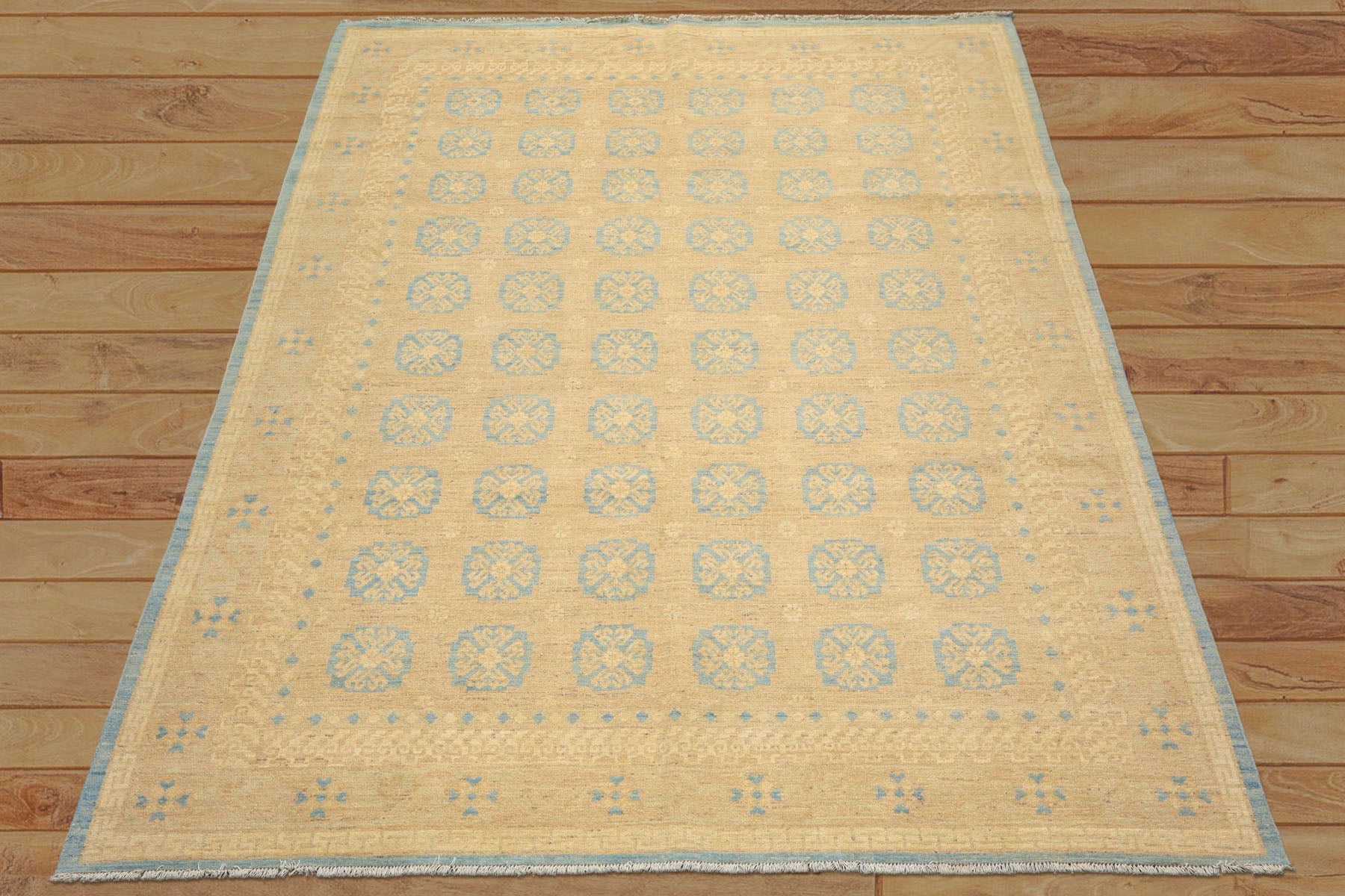 8x10 Beige, Tan, Aqua Color Hand Knotted Oushak Wool Transitional Oriental Rug