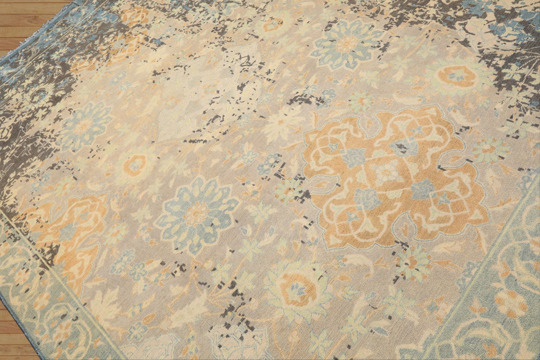 8x10 Taupe, Beige, Blue Color Hand Knotted Oushak Wool Transitional Oriental Rug