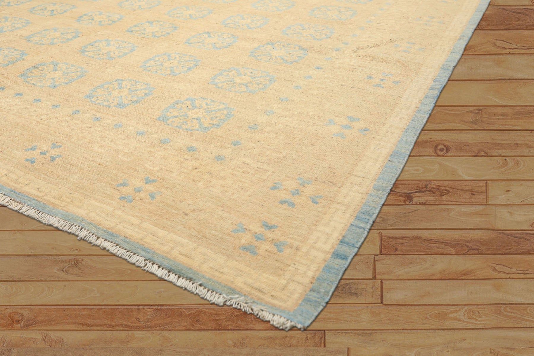 8x10 Beige, Tan, Aqua Color Hand Knotted Oushak Wool Transitional Oriental Rug