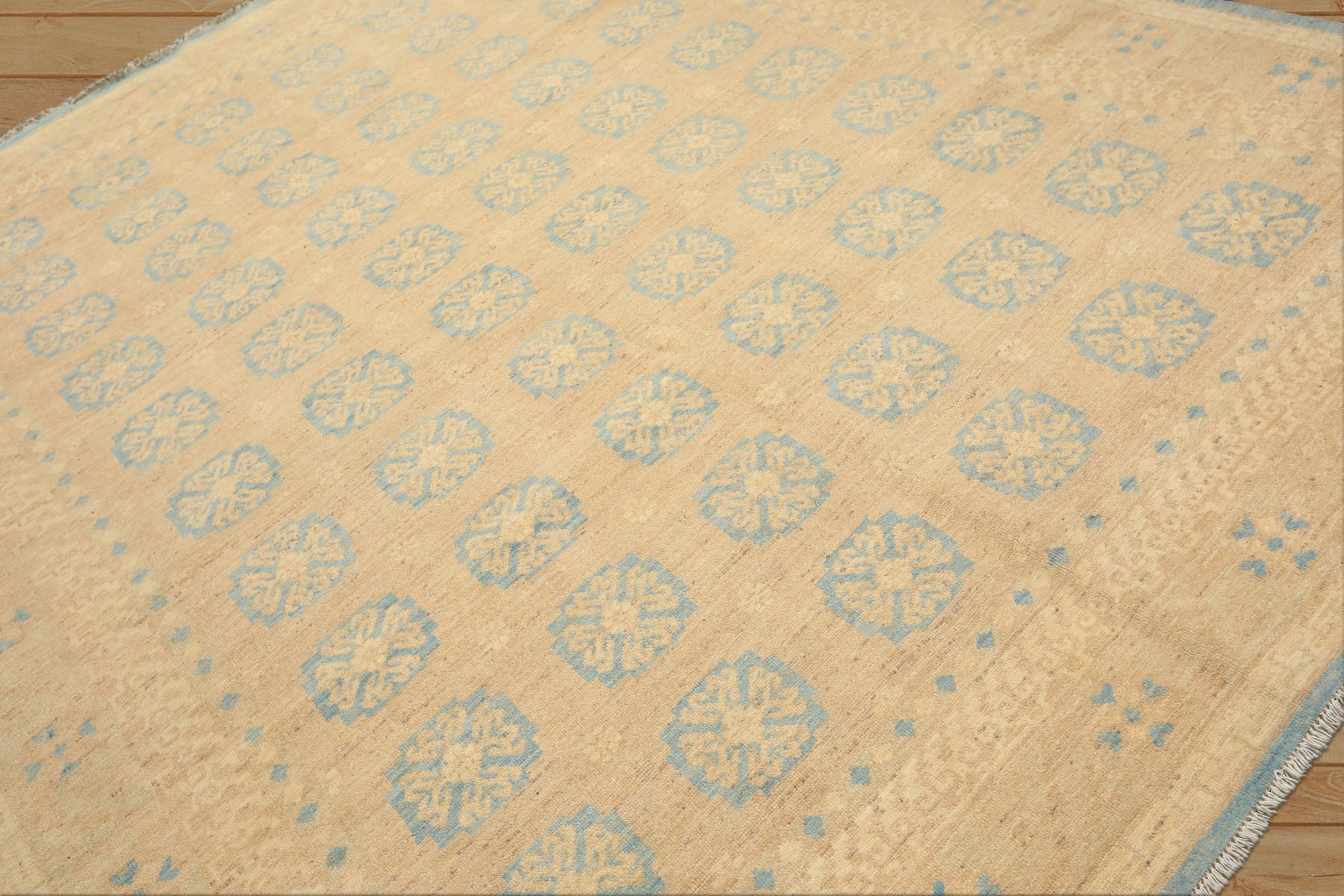 8x10 Beige, Tan, Aqua Color Hand Knotted Oushak Wool Transitional Oriental Rug