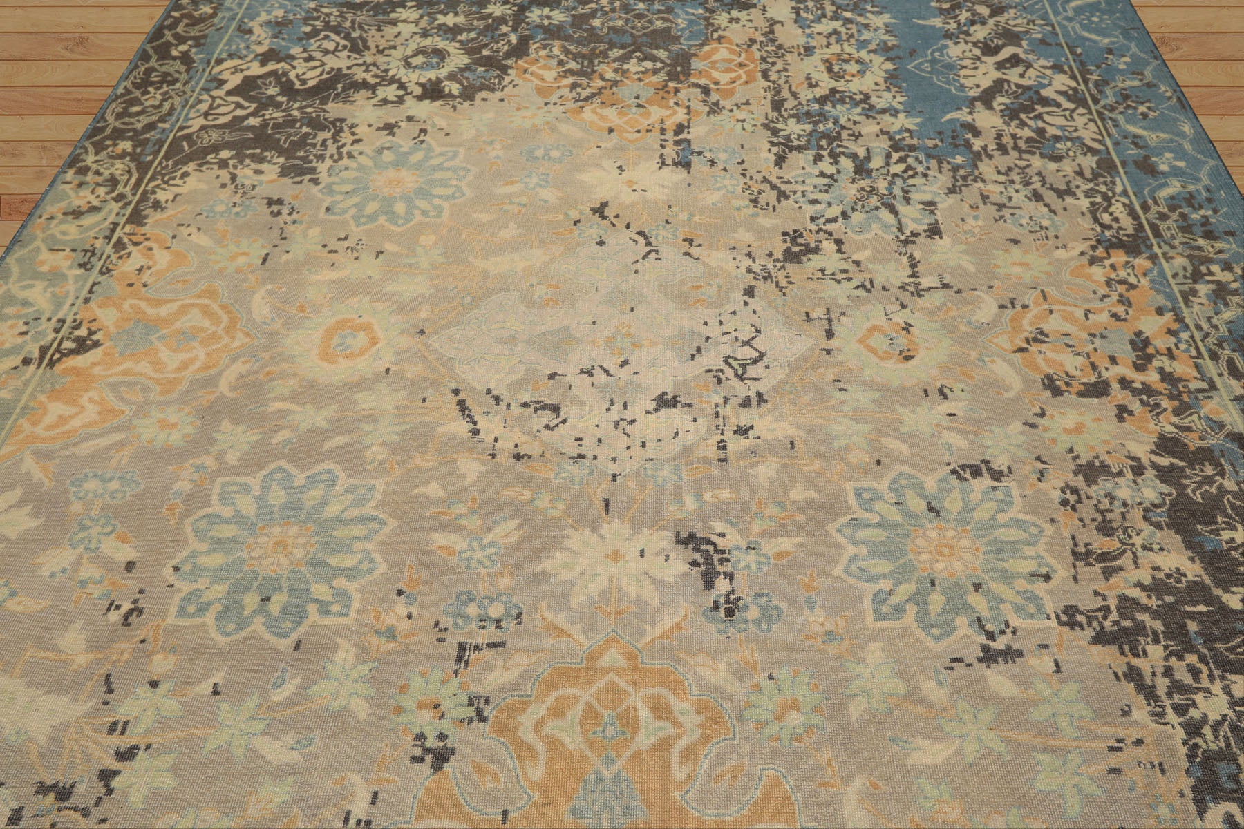 8x10 Taupe, Beige, Blue Color Hand Knotted Oushak Wool Transitional Oriental Rug