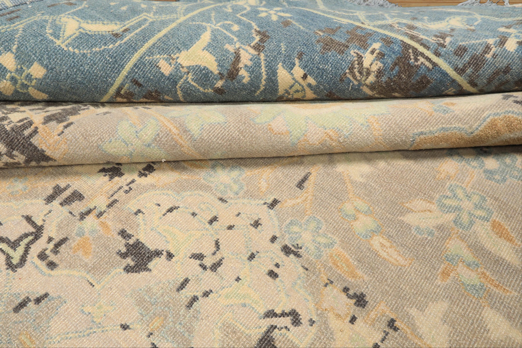 8x10 Taupe, Beige, Blue Color Hand Knotted Oushak Wool Transitional Oriental Rug