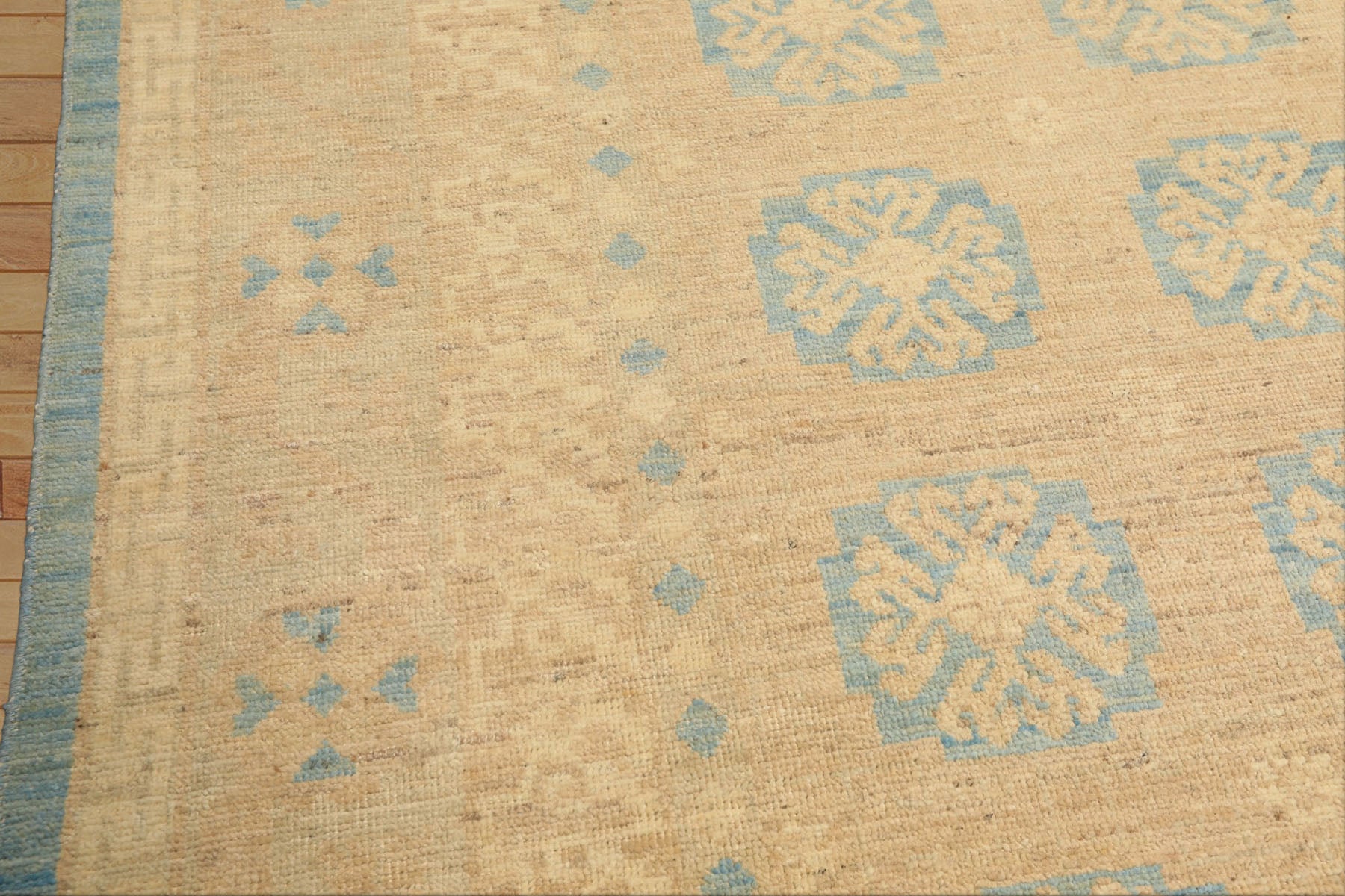 8x10 Beige, Tan, Aqua Color Hand Knotted Oushak Wool Transitional Oriental Rug