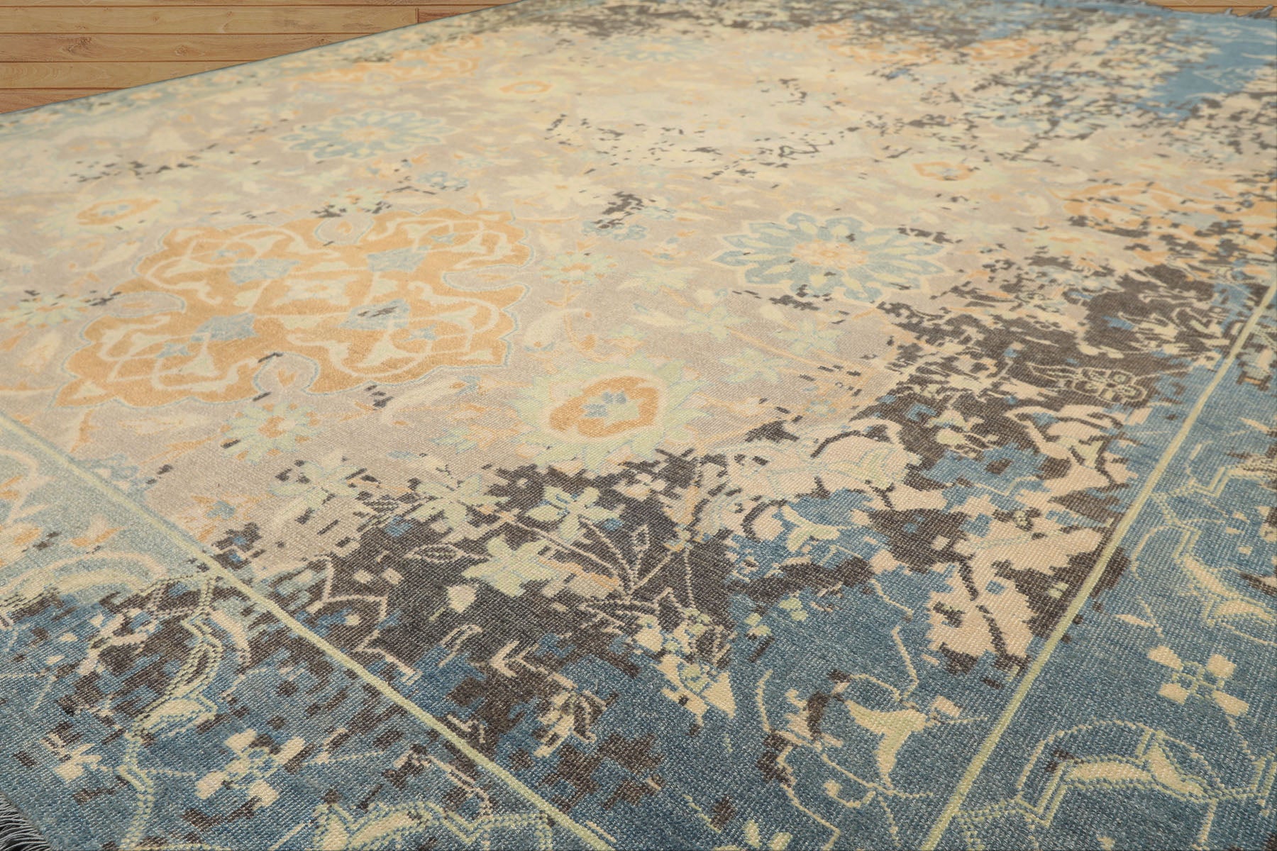 8x10 Taupe, Beige, Blue Color Hand Knotted Oushak Wool Transitional Oriental Rug