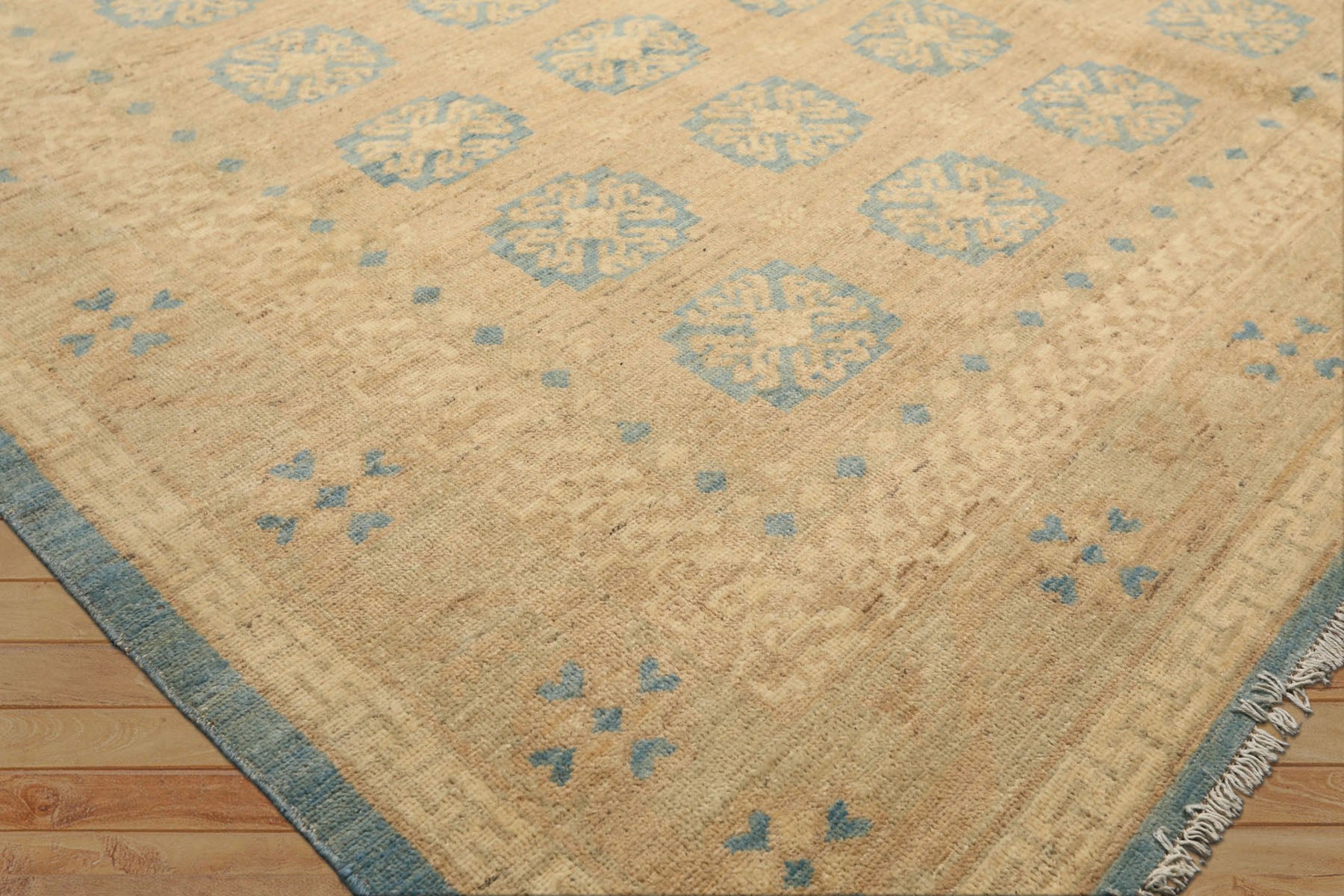 8x10 Beige, Tan, Aqua Color Hand Knotted Oushak Wool Transitional Oriental Rug