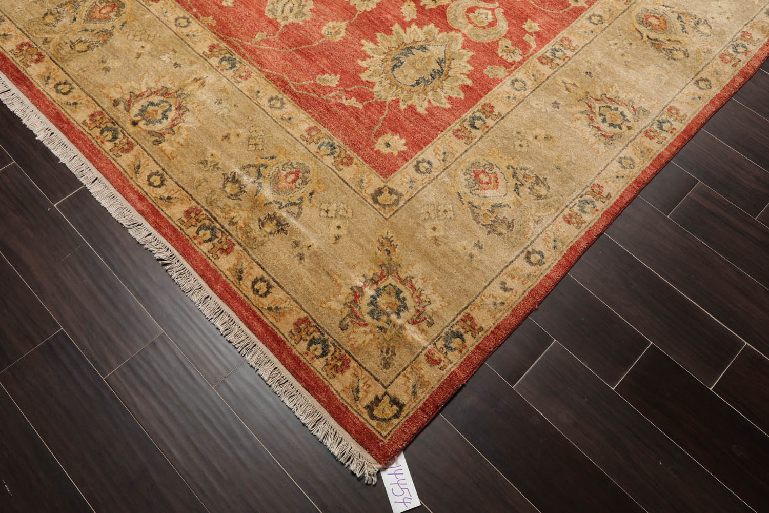 9x12 Coral, Beige, Blue Color Hand Knotted All-Over 100% Wool Traditional Oriental Rug