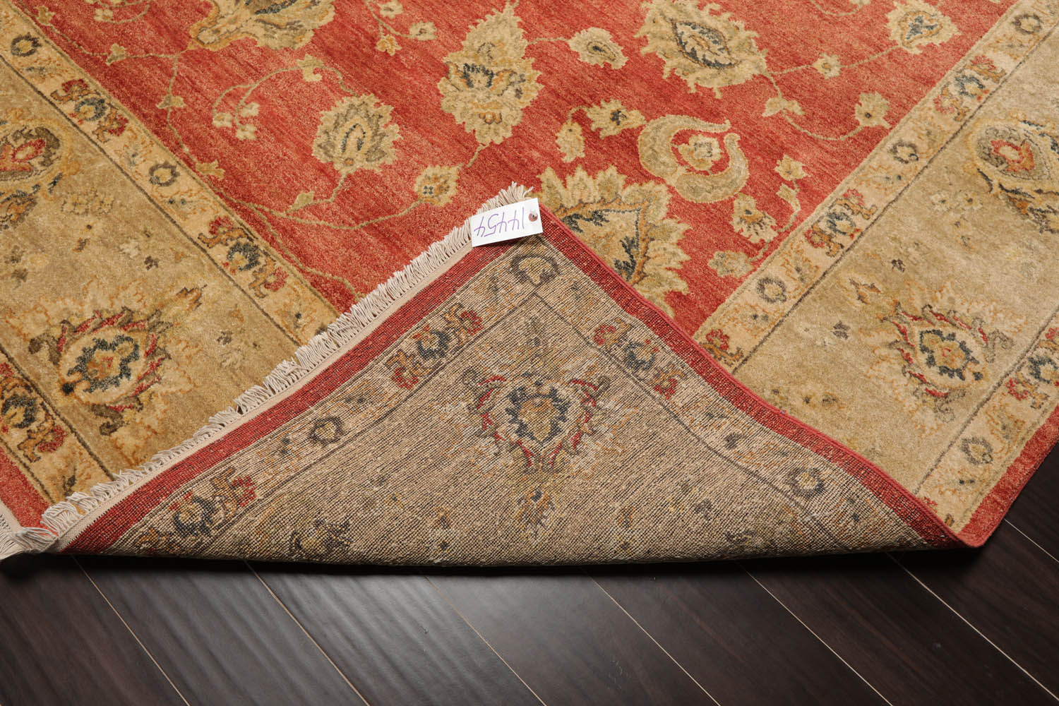 9x12 Coral, Beige, Blue Color Hand Knotted All-Over 100% Wool Traditional Oriental Rug