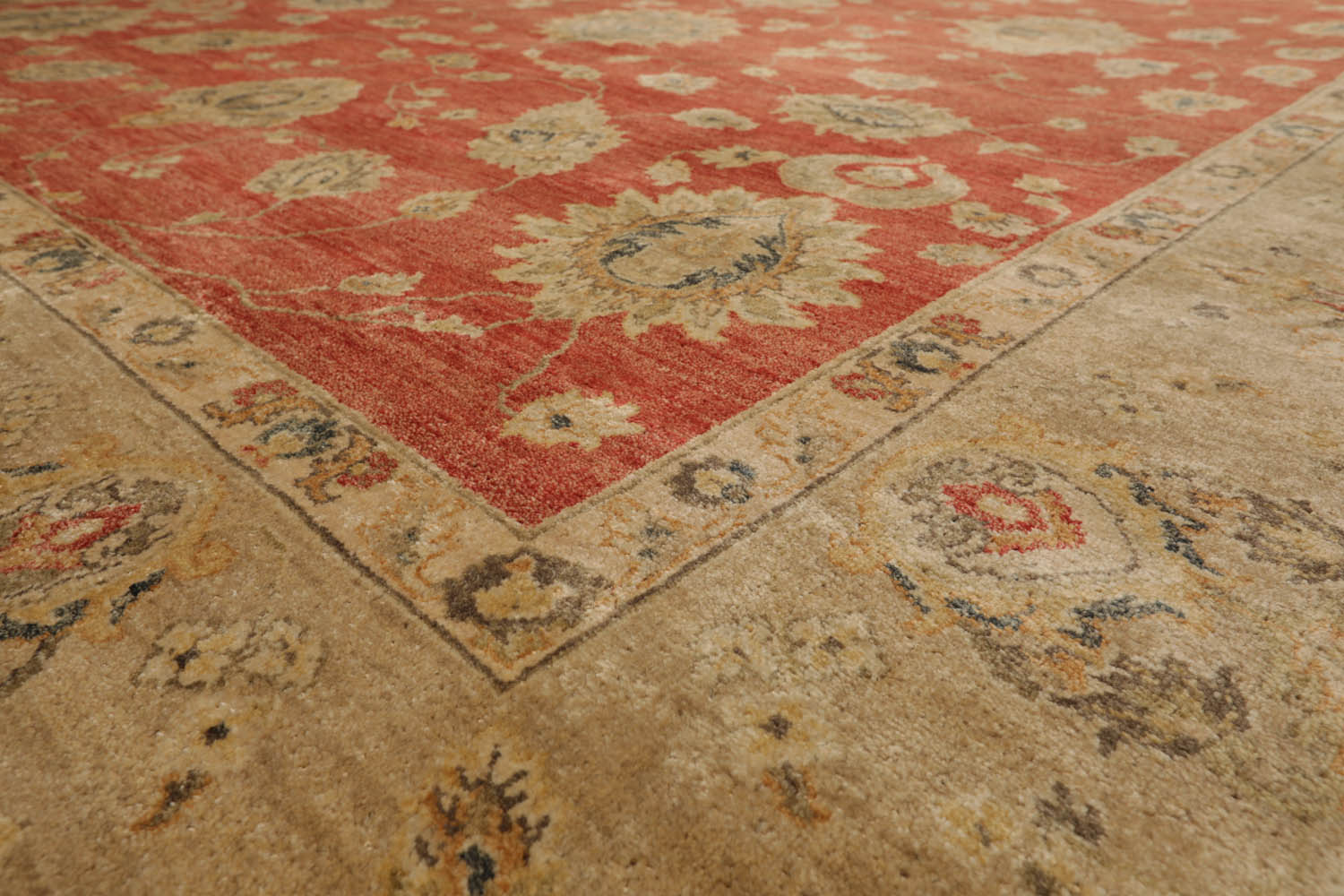 9x12 Coral, Beige, Blue Color Hand Knotted All-Over 100% Wool Traditional Oriental Rug