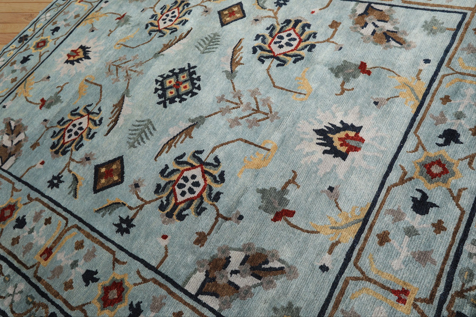 8x10 Aqua, Brown, Gold Color Hand Knotted Tibetan Wool Arts & Crafts Oriental Rug