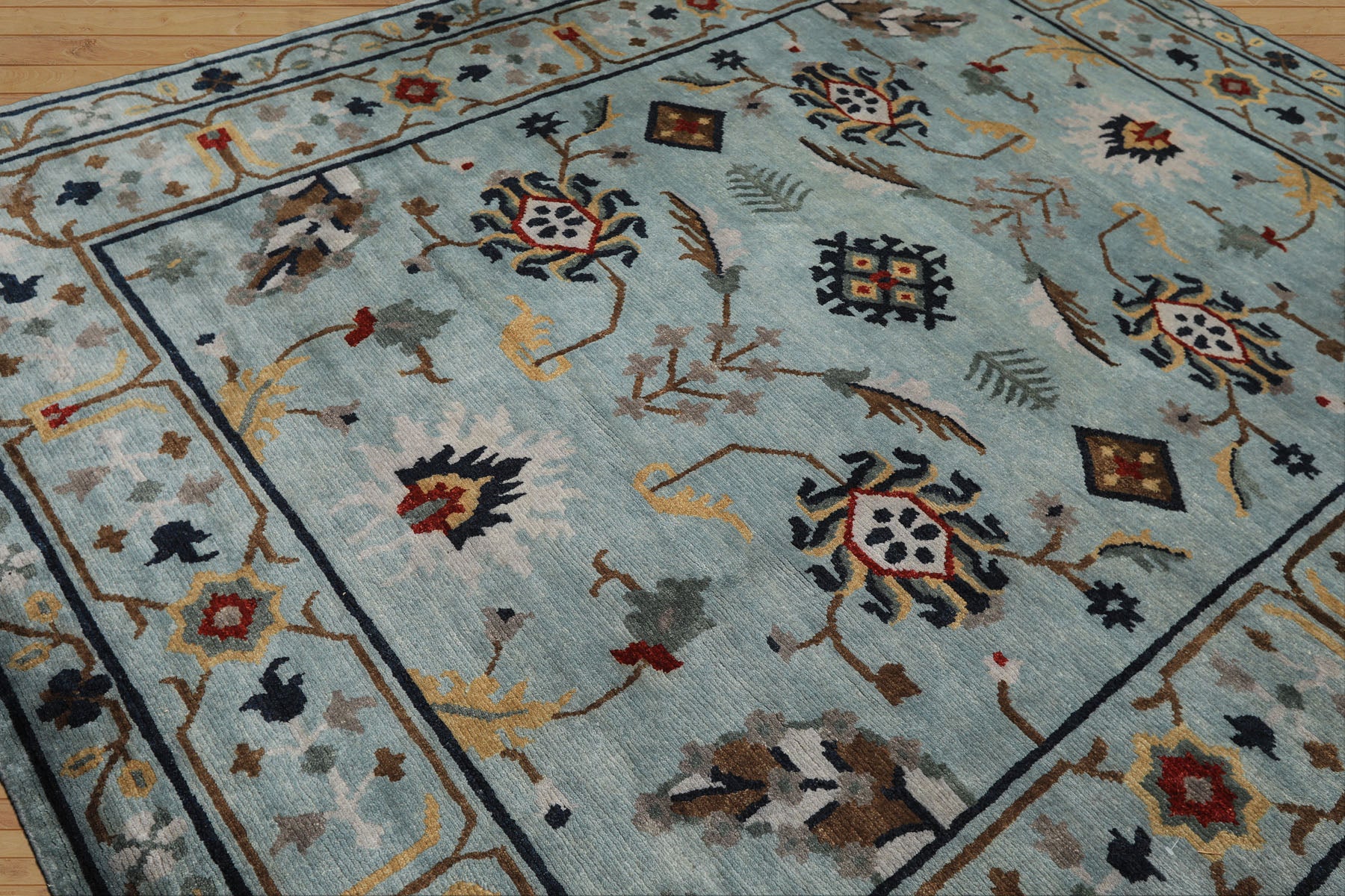 8x10 Aqua, Brown, Gold Color Hand Knotted Tibetan Wool Arts & Crafts Oriental Rug