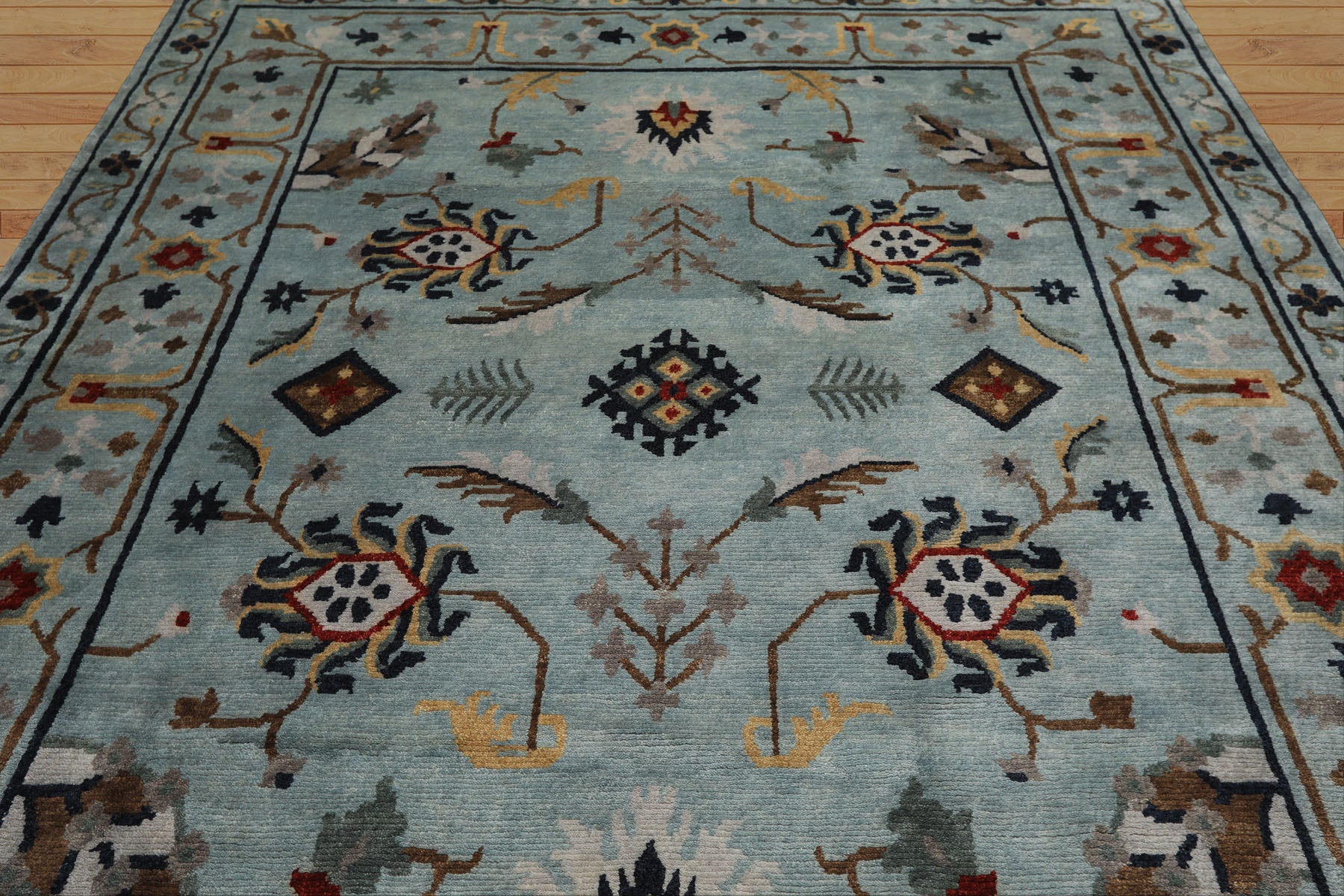 8x10 Aqua, Brown, Gold Color Hand Knotted Tibetan Wool Arts & Crafts Oriental Rug