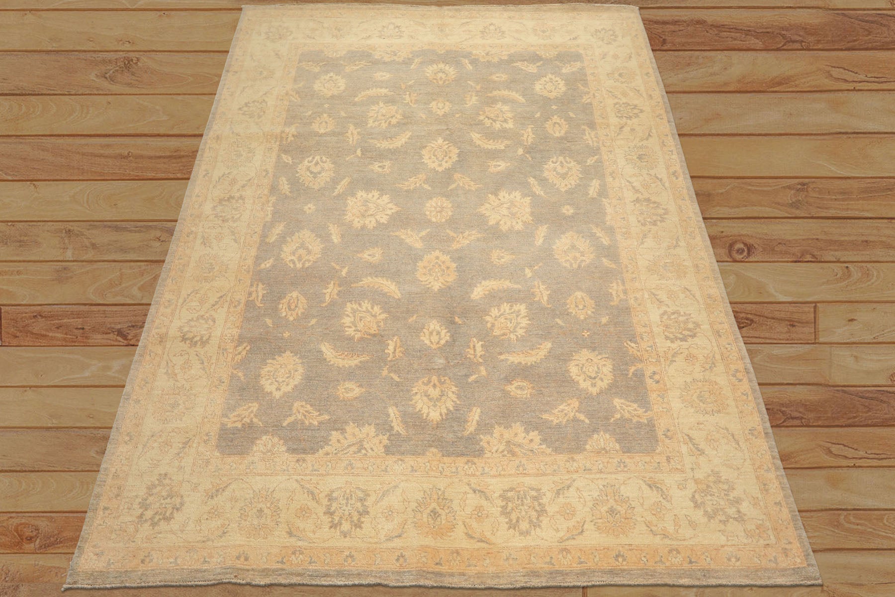 8x10 Gray, Ivory, Tan Color Hand Knotted Chobi Peshawar Wool Traditional Oriental Rug