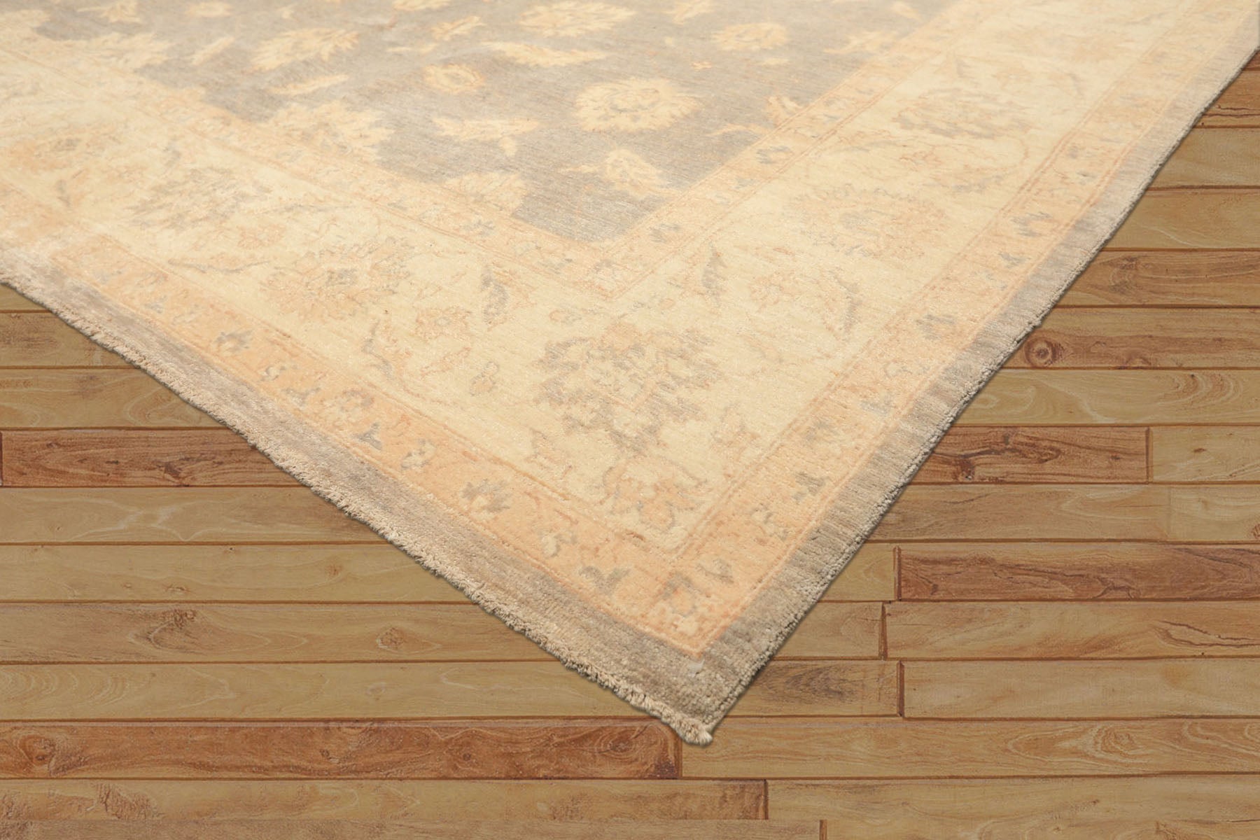 8x10 Gray, Ivory, Tan Color Hand Knotted Chobi Peshawar Wool Traditional Oriental Rug