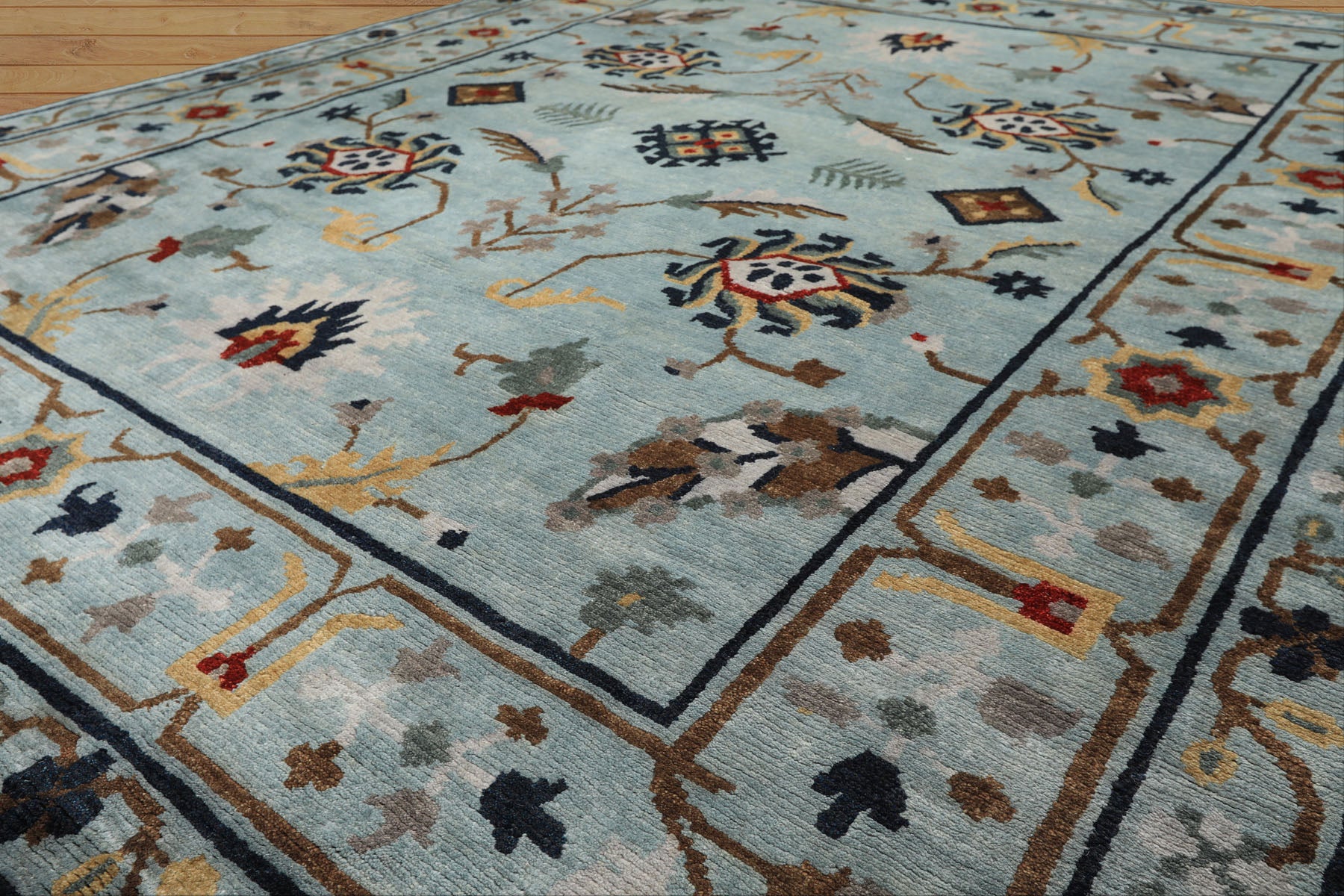 8x10 Aqua, Brown, Gold Color Hand Knotted Tibetan Wool Arts & Crafts Oriental Rug