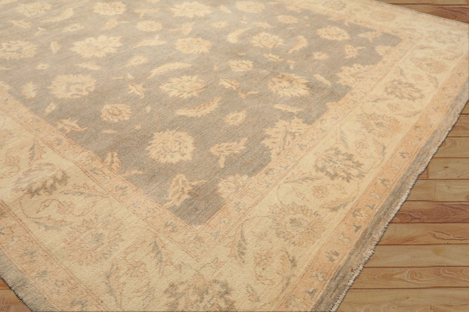 8x10 Gray, Ivory, Tan Color Hand Knotted Chobi Peshawar Wool Traditional Oriental Rug