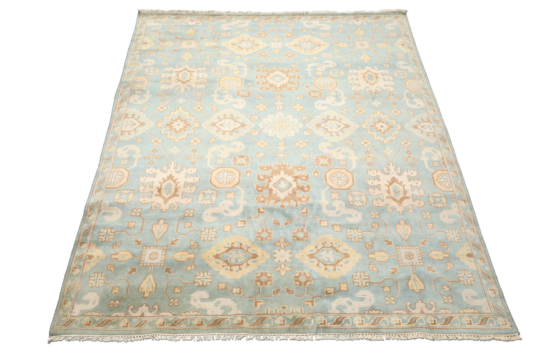 8x10 Seafoam, Ivory, Taupe Color Hand Knotted Oushak Wool Arts & Crafts Oriental Rug