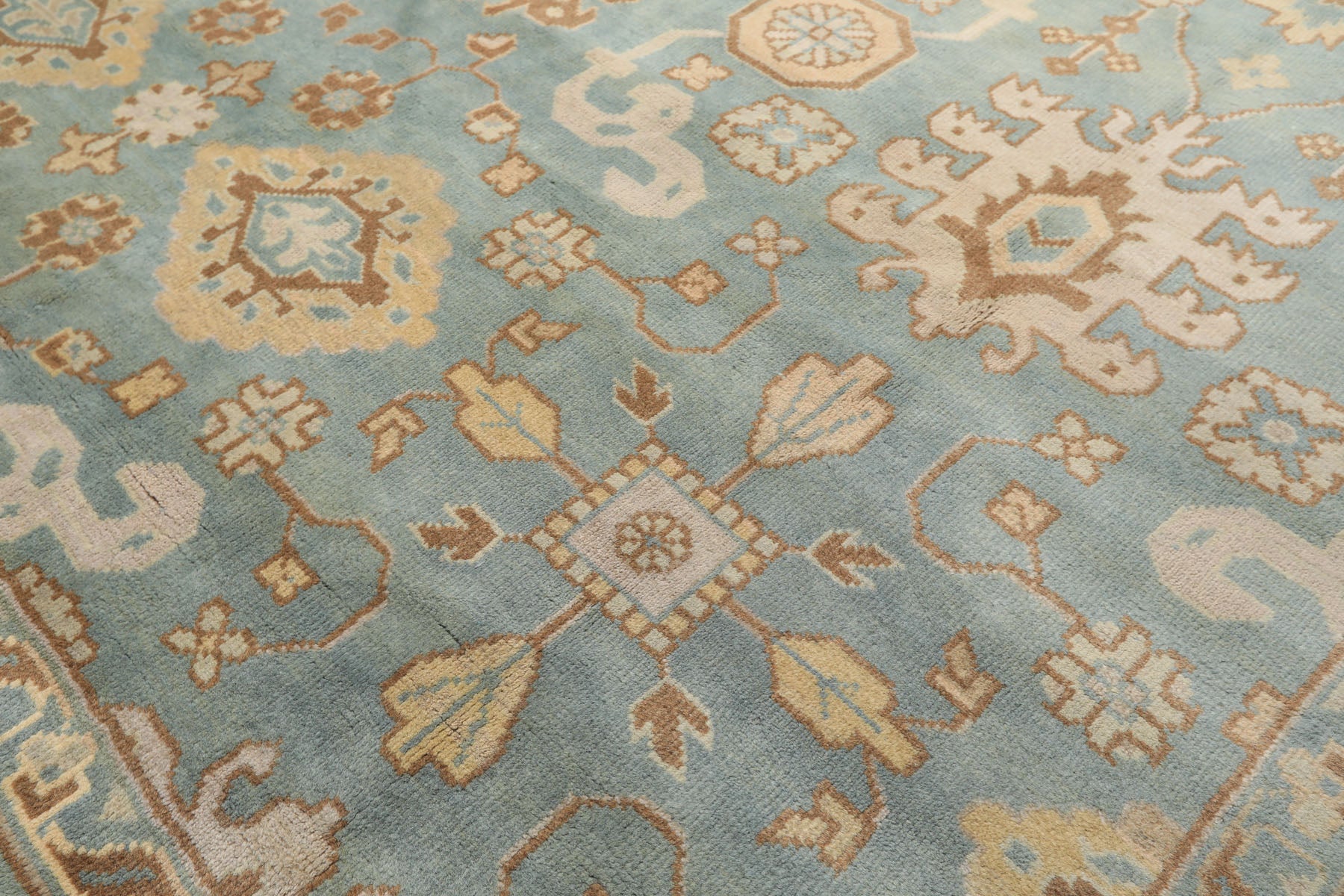 8x10 Seafoam, Ivory, Taupe Color Hand Knotted Oushak Wool Arts & Crafts Oriental Rug