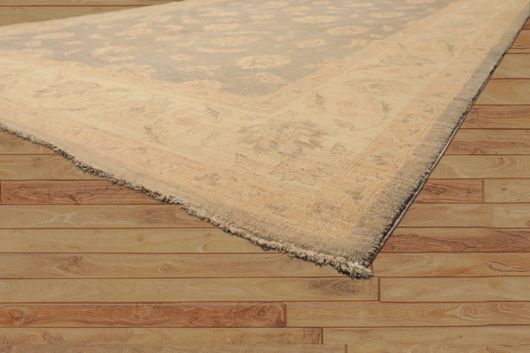 8x10 Gray, Ivory, Tan Color Hand Knotted Chobi Peshawar Wool Traditional Oriental Rug