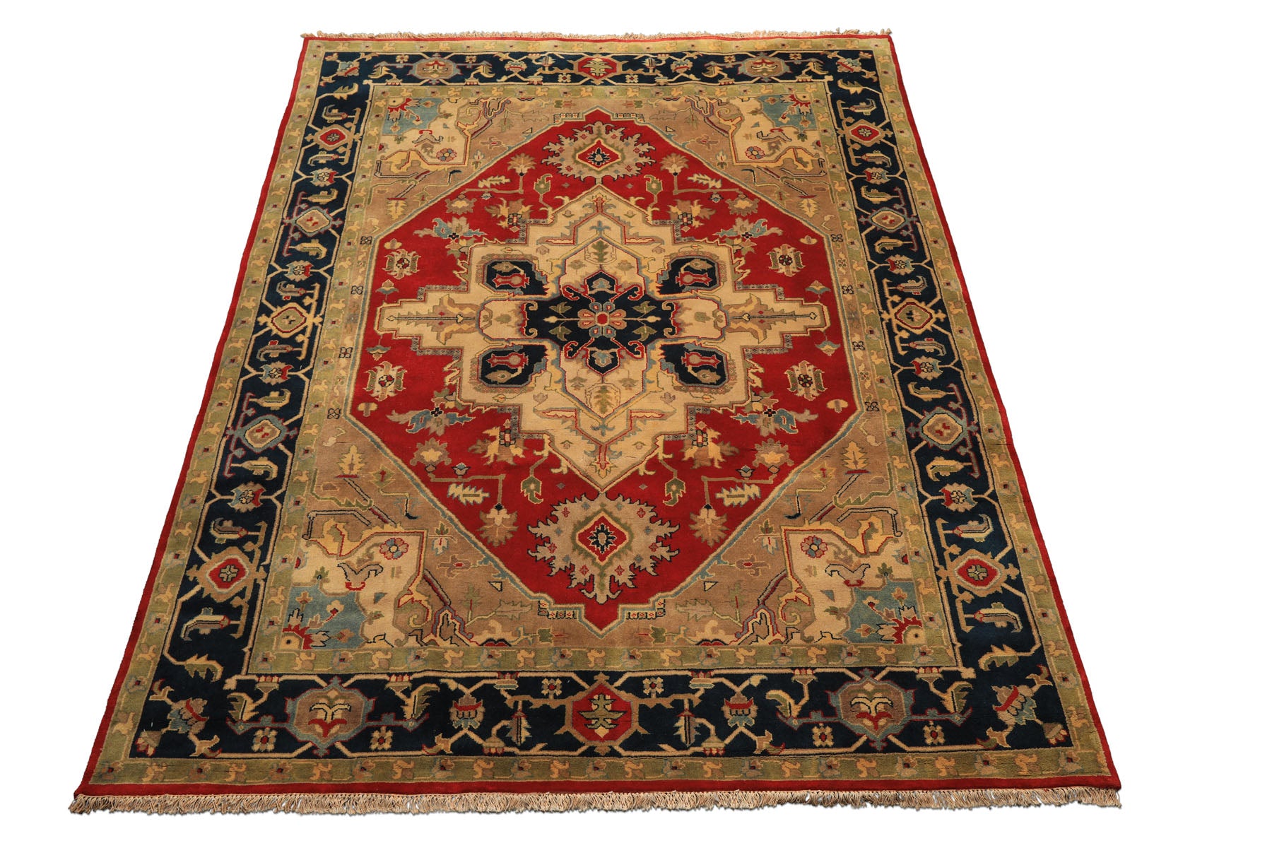 8x10 Red, Teal, Sage Color Hand Knotted Indo Heriz Wool Traditional Oriental Rug