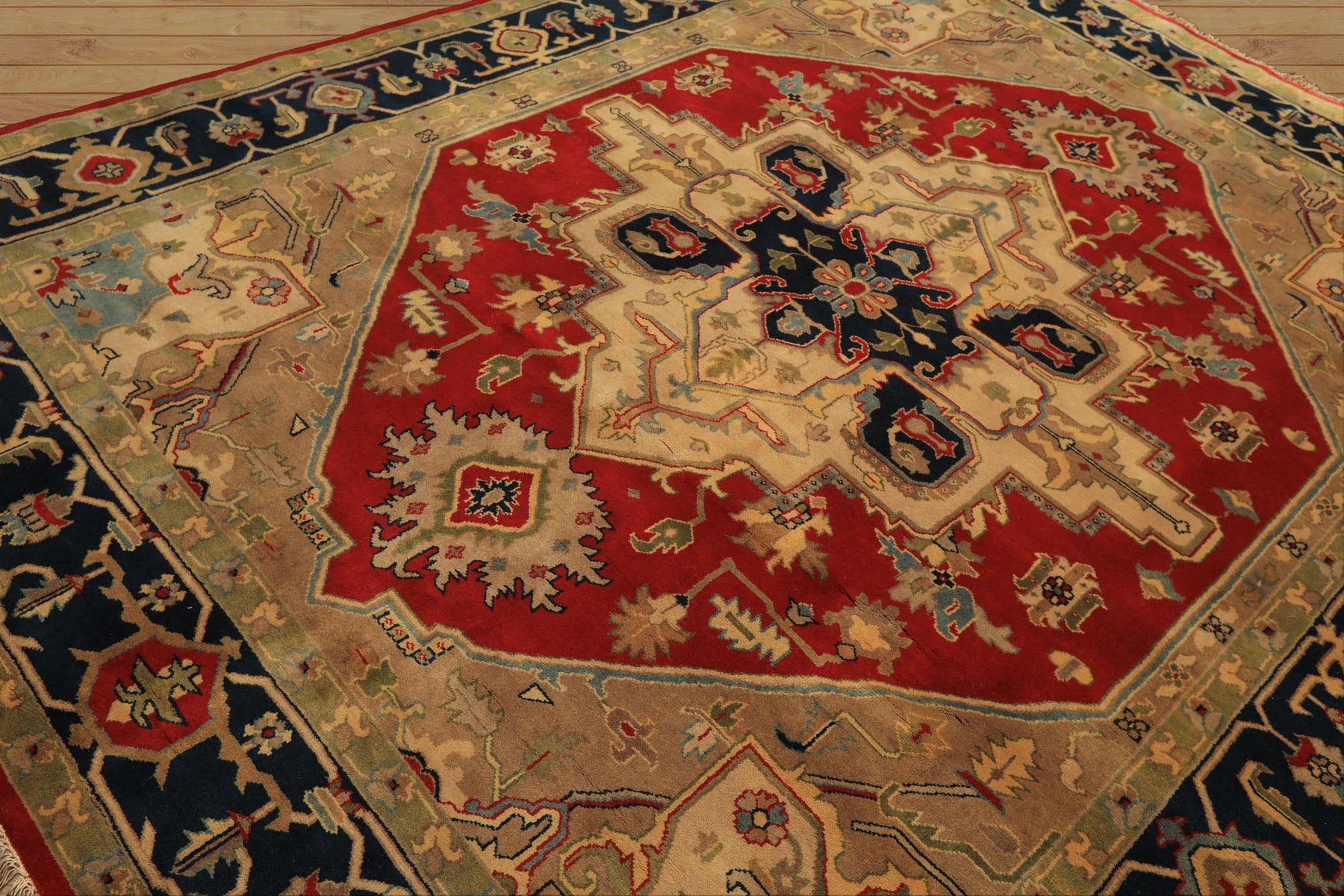 8x10 Red, Teal, Sage Color Hand Knotted Indo Heriz Wool Traditional Oriental Rug