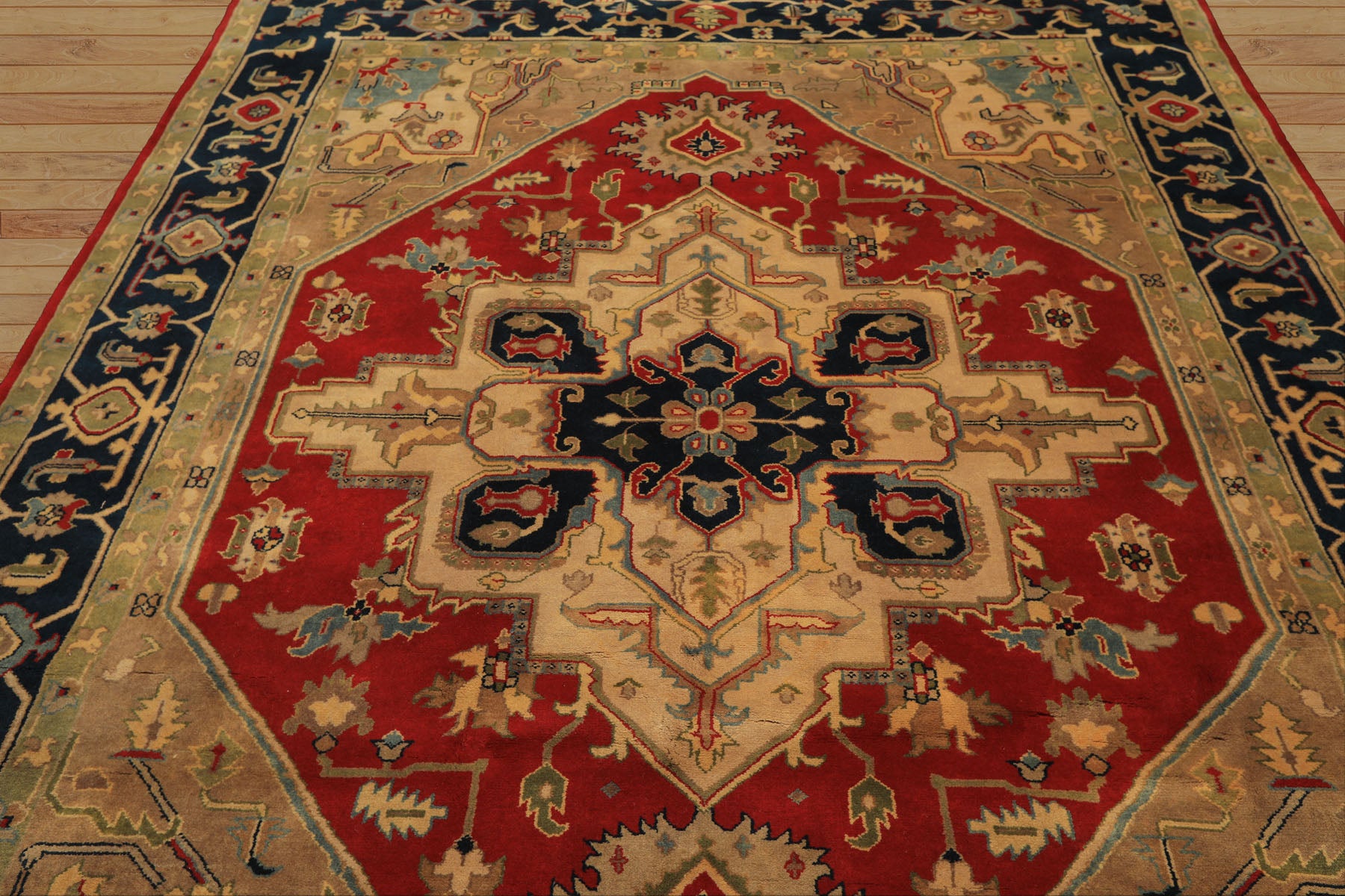 8x10 Red, Teal, Sage Color Hand Knotted Indo Heriz Wool Traditional Oriental Rug