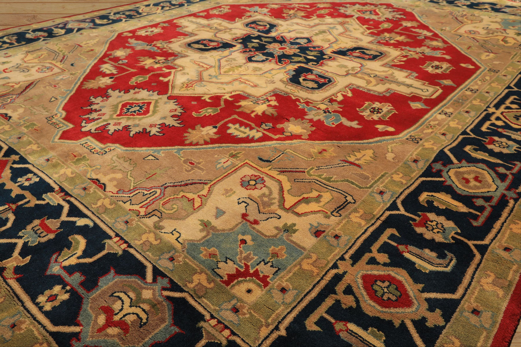 8x10 Red, Teal, Sage Color Hand Knotted Indo Heriz Wool Traditional Oriental Rug