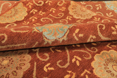 6x9 Burnt Orange, Mint, Blue Color Hand Knotted Tibetan Wool & Bamboo Silk Transitional Oriental Rug