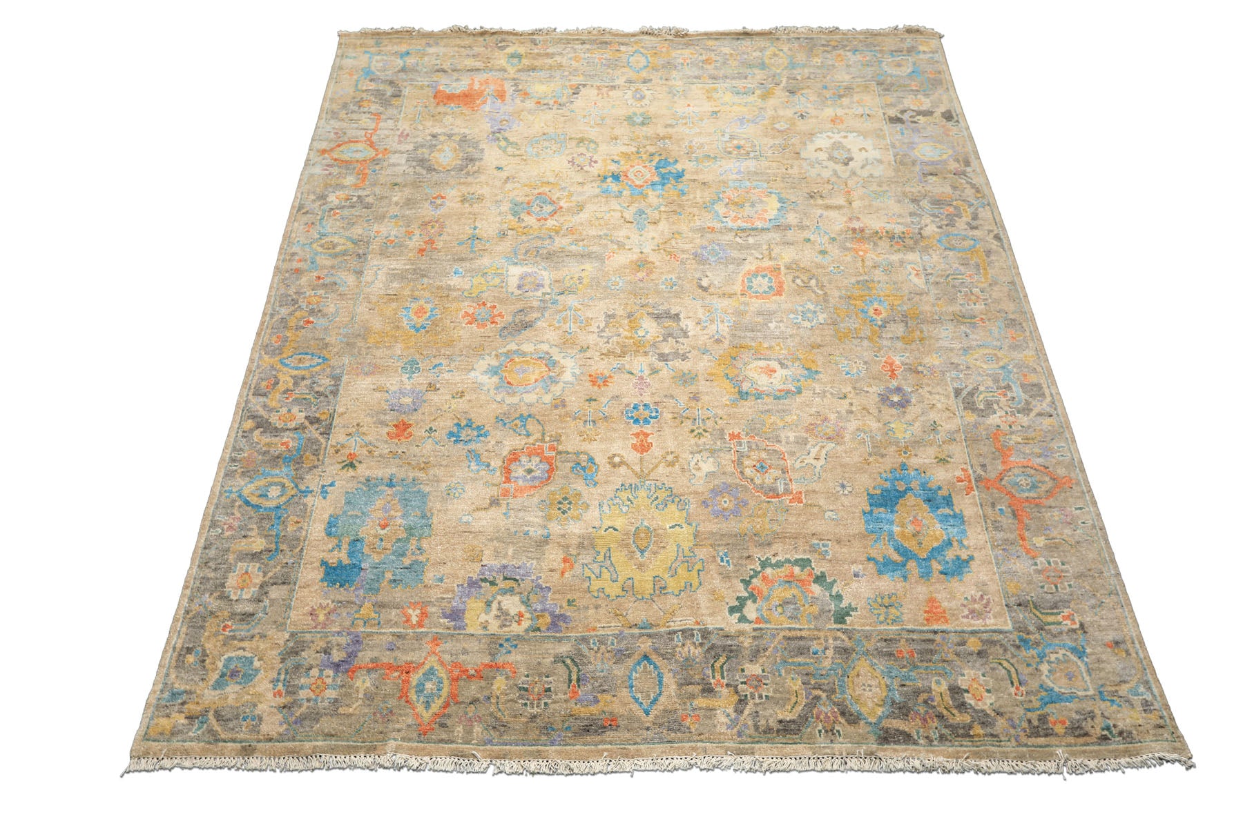 8x10 Taupe, Beige, Gray Color Hand Knotted Oushak Wool Arts & Crafts Oriental Rug