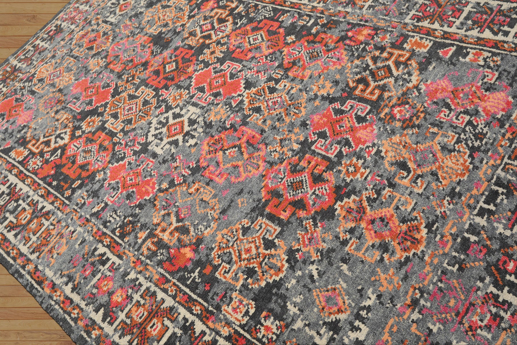 6x9 Gray, Ivory, Caramel Color Hand Knotted Indo Tibetan Wool Transitional Oriental Rug