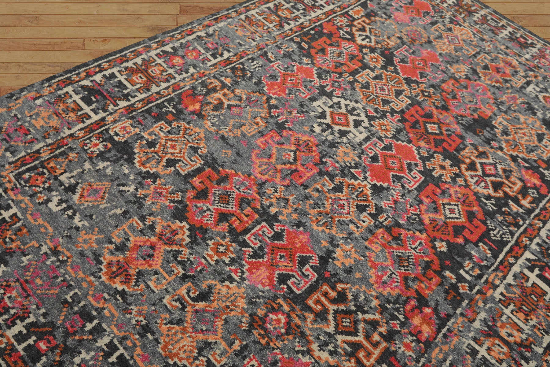 6x9 Gray, Ivory, Caramel Color Hand Knotted Indo Tibetan Wool Transitional Oriental Rug