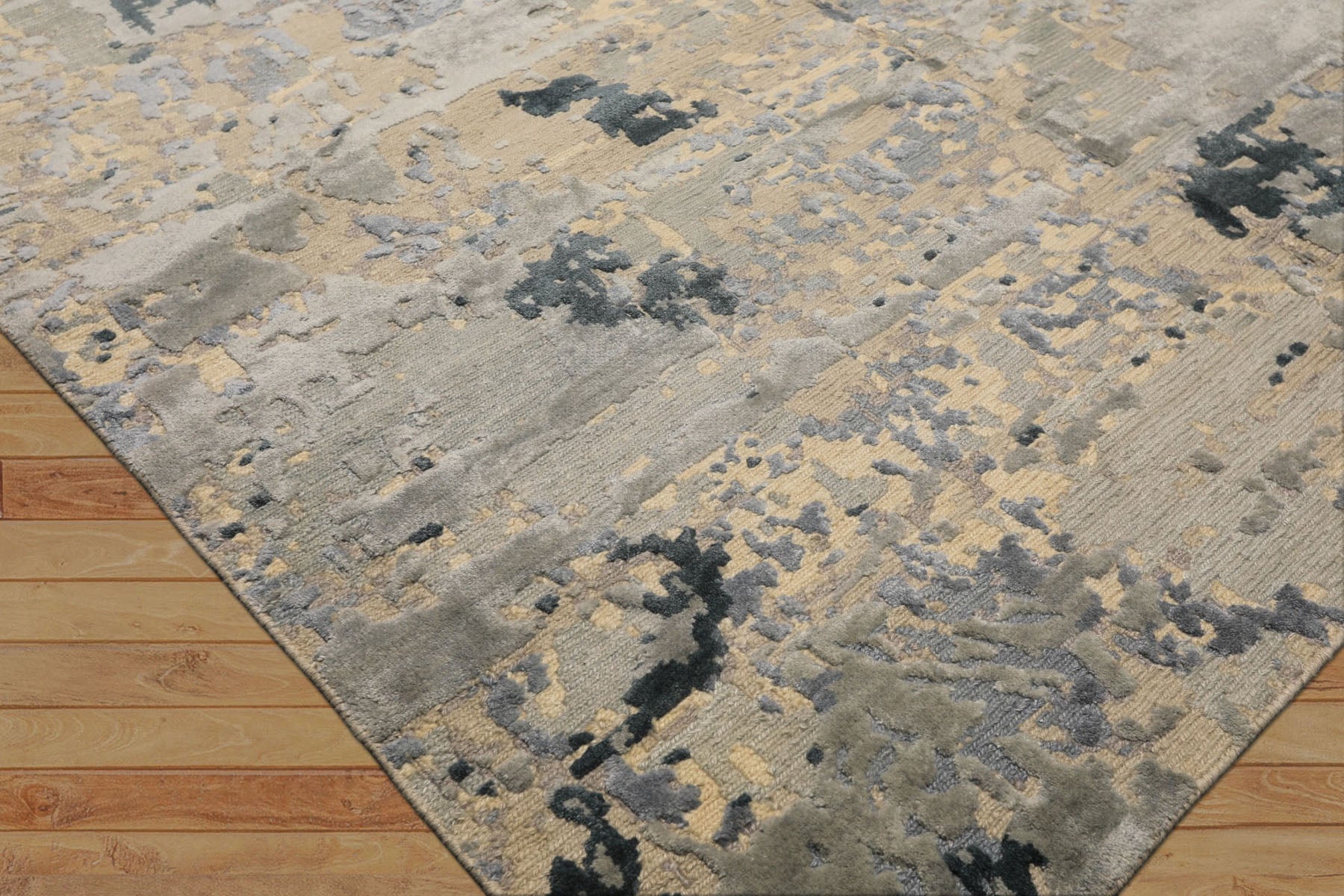 6x9 Beige, Gray, Blue Color Hand Knotted Sherpa Wool & Bamboo Silk Transitional Oriental Rug
