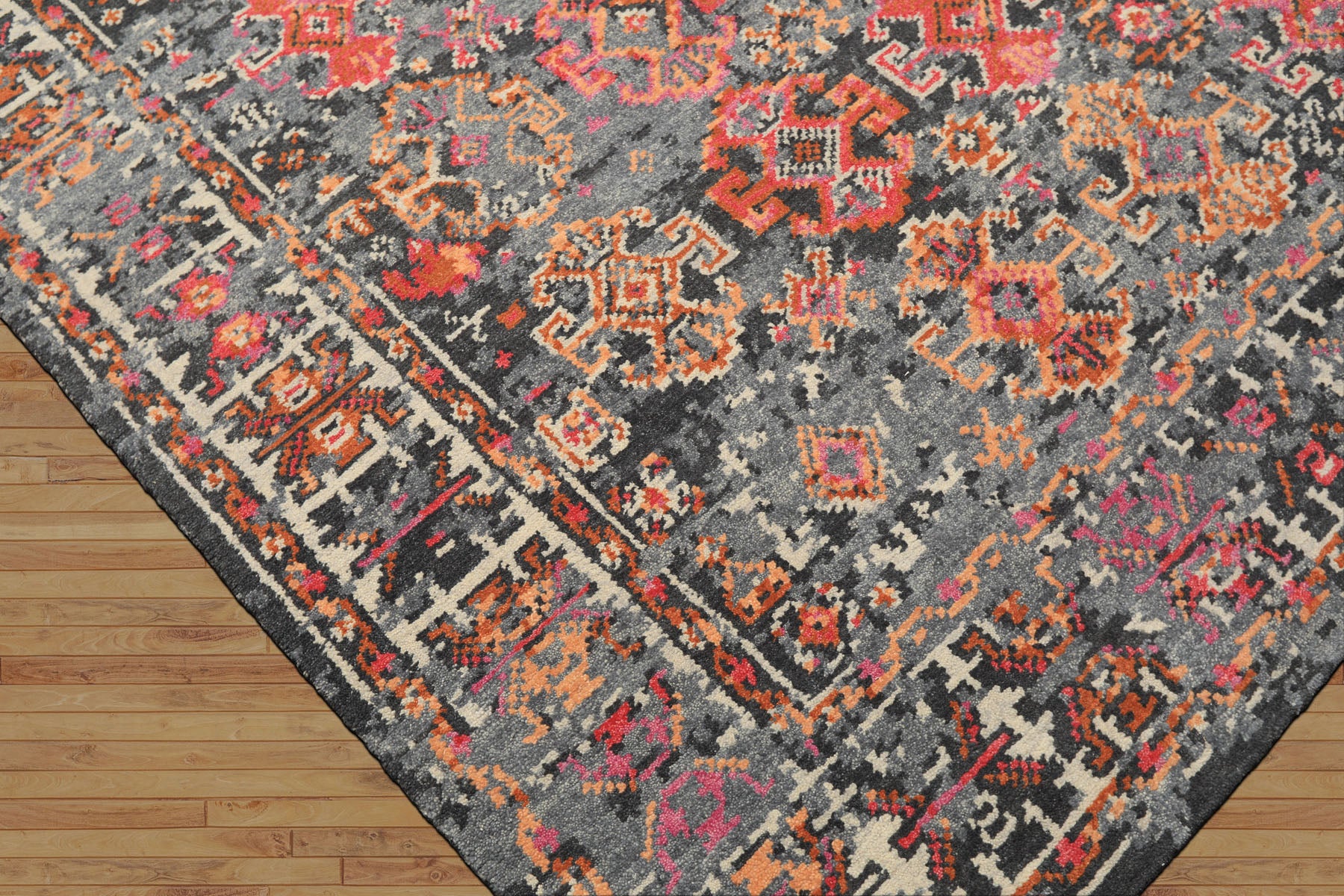 6x9 Gray, Ivory, Caramel Color Hand Knotted Indo Tibetan Wool Transitional Oriental Rug