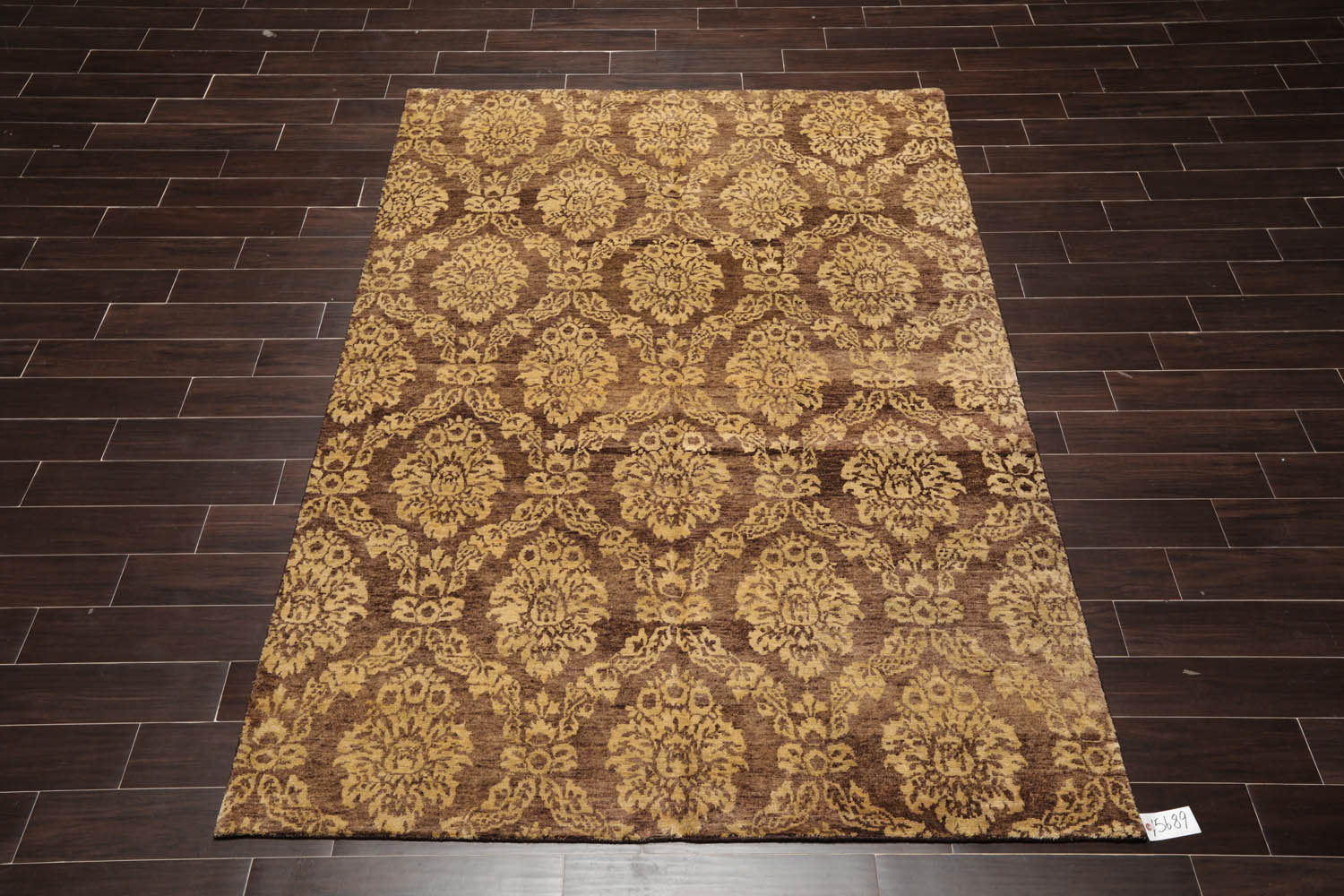 6x9 Brown, Light Gold, Color Hand Knotted All-Over 100% Wool Transitional Oriental Rug