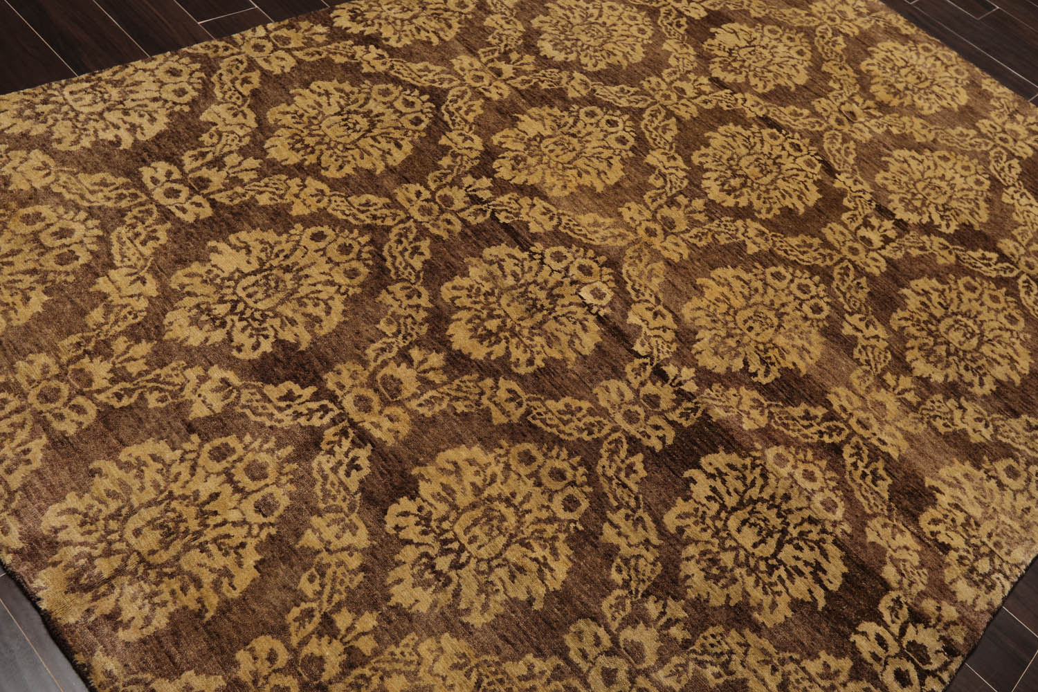 6x9 Brown, Light Gold, Color Hand Knotted All-Over 100% Wool Transitional Oriental Rug
