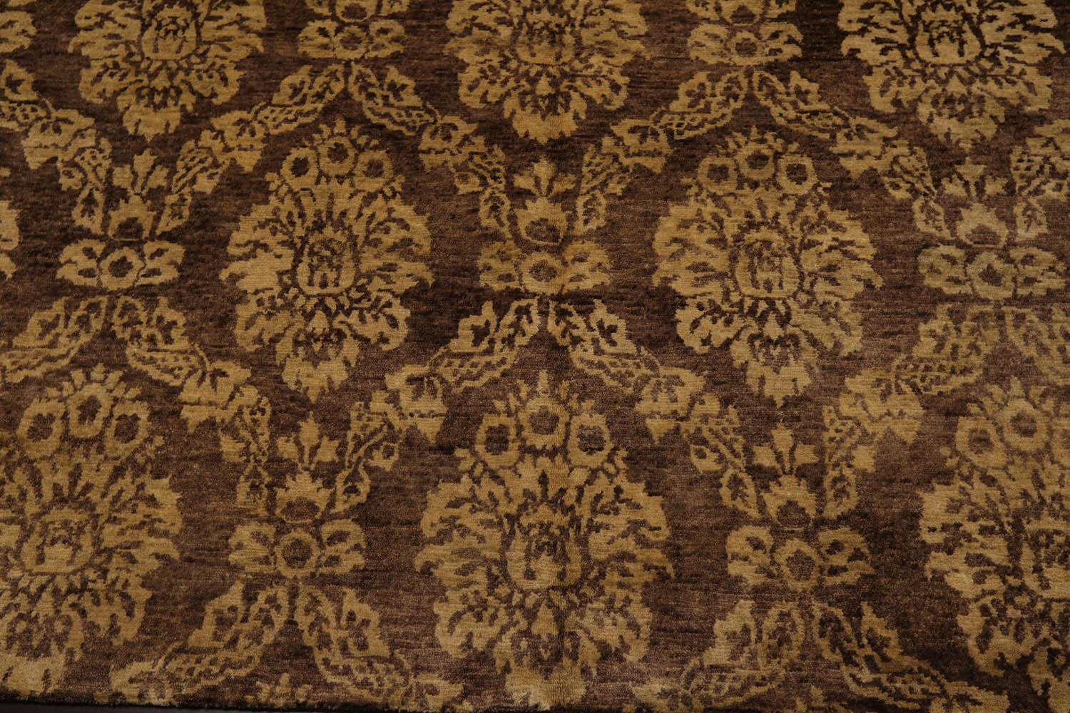 6x9 Brown, Light Gold, Color Hand Knotted All-Over 100% Wool Transitional Oriental Rug